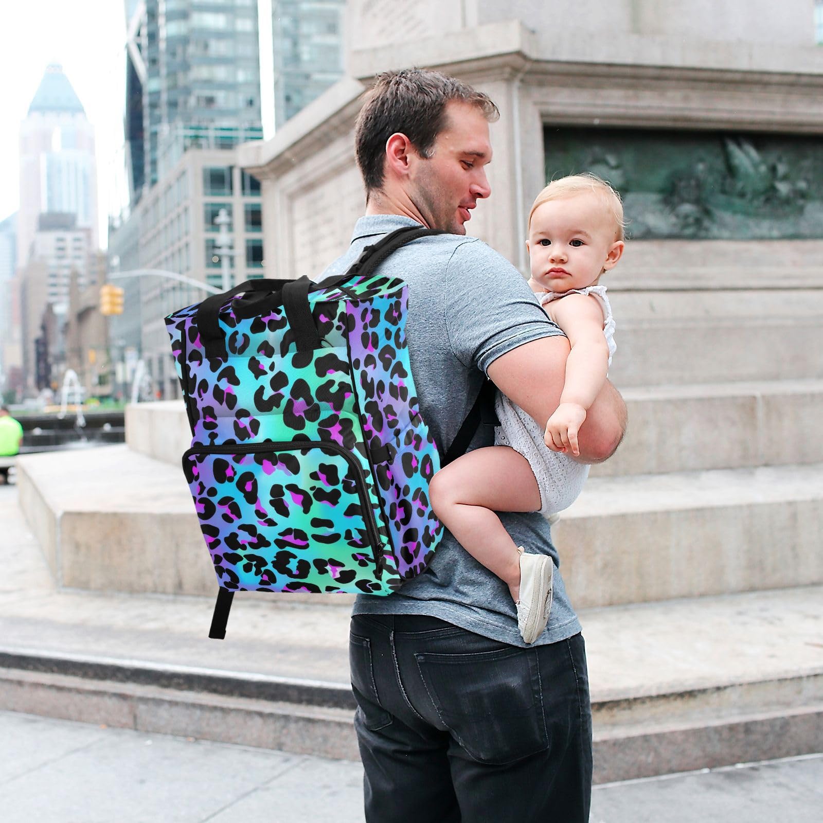Waterproof Leopard Print Diaper Backpack - Large Capacity Baby Bag with Insulated Pockets & Stroller Straps for Moms, Dads & Caregivers | Perfect for Travel, Daycare & Family Outings