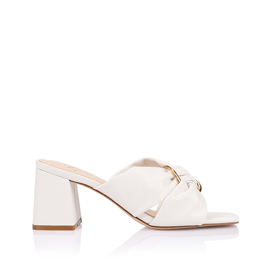 Stamos Block Heel Mules for Women - Comfortable Slip-On Shoes in Chalk White | Perfect for Office, Date Night & Casual Outfits