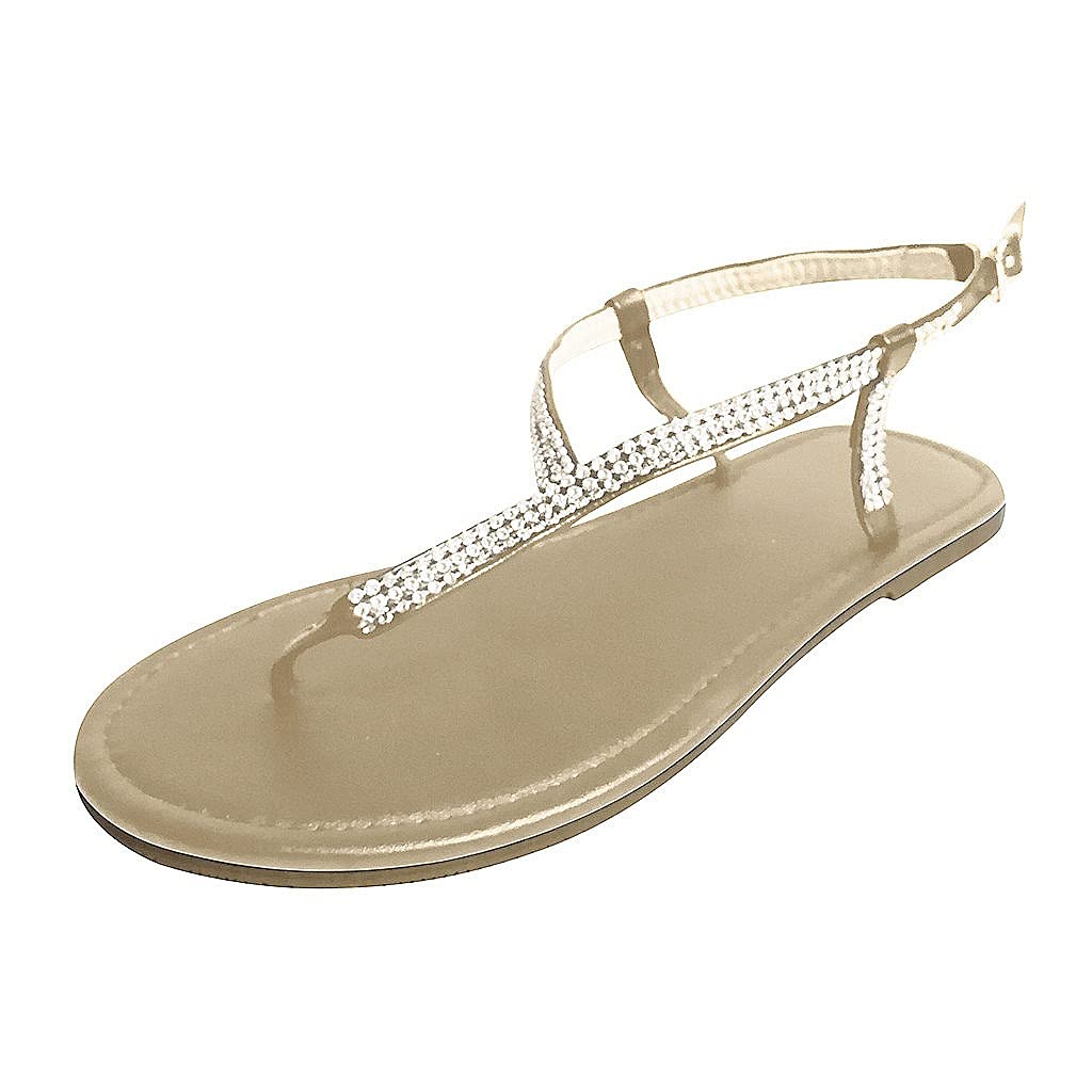Masbird Women's Casual Summer Sandals - Rhinestone Flat Flip Flops with Zip Up Design | Perfect for Beach, Vacation & Everyday Wear