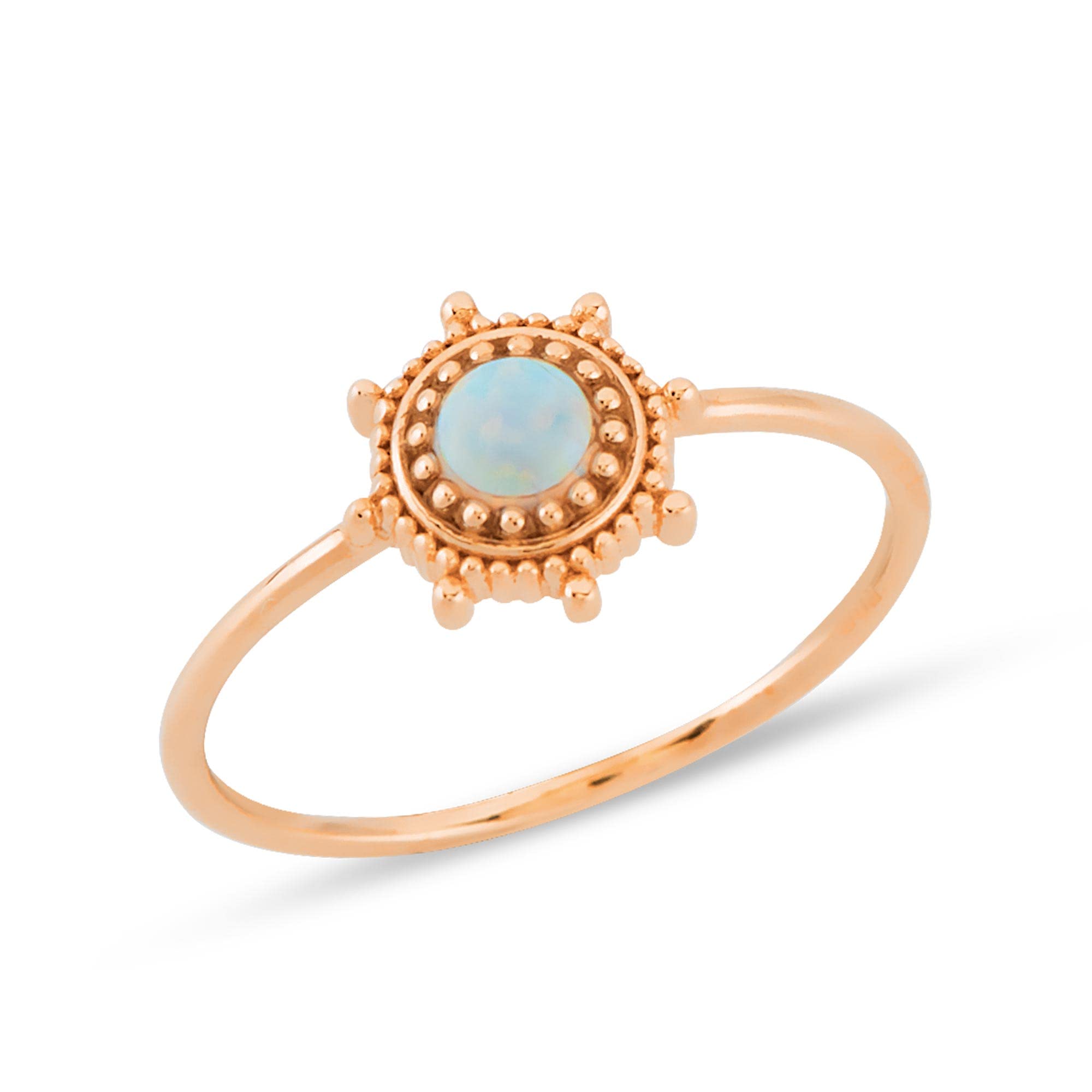 14K Solid Gold Dainty Stacking Rings with Created Opal - Yellow/White/Rose Gold Options | Stackable Boho Vintage Rings for Women & Teens | October Birthstone Jewelry | Perfect Gift for Her, Birthday, Anniversary & Everyday Wear (Size 4.5-12)