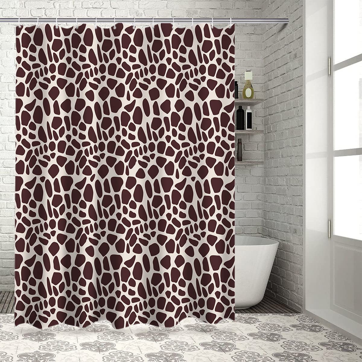Waterproof Giraffe Dark Brown Shower Curtain Set with Hooks - 60x72 Inch Bathroom Decor for Bathtub & Shower - Perfect for Home, Apartment, and Hotel Use