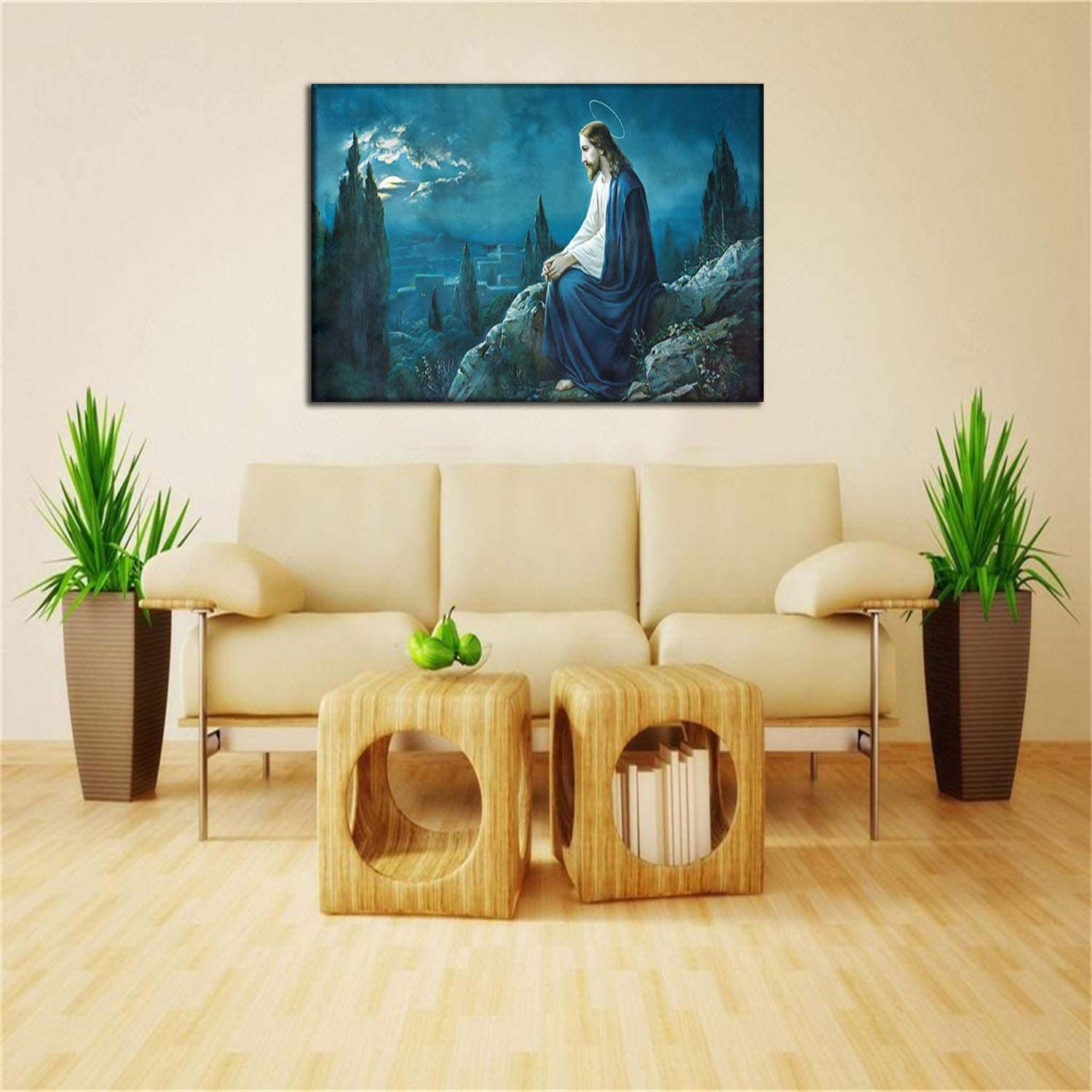 Jesus Walks on Beach Framed Wall Art - Religious Christian Picture for Bedroom, Office & Living Room - Ready to Hang Home Decor - Perfect for Prayer Spaces & Gift Giving