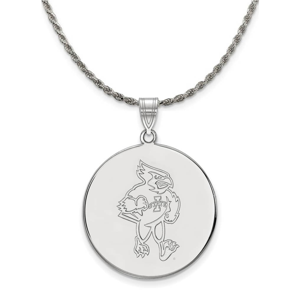 The Black Bow Sterling Silver Iowa State XL Logo Disc Pendant Necklace for Graduation Gifts and School Spirit