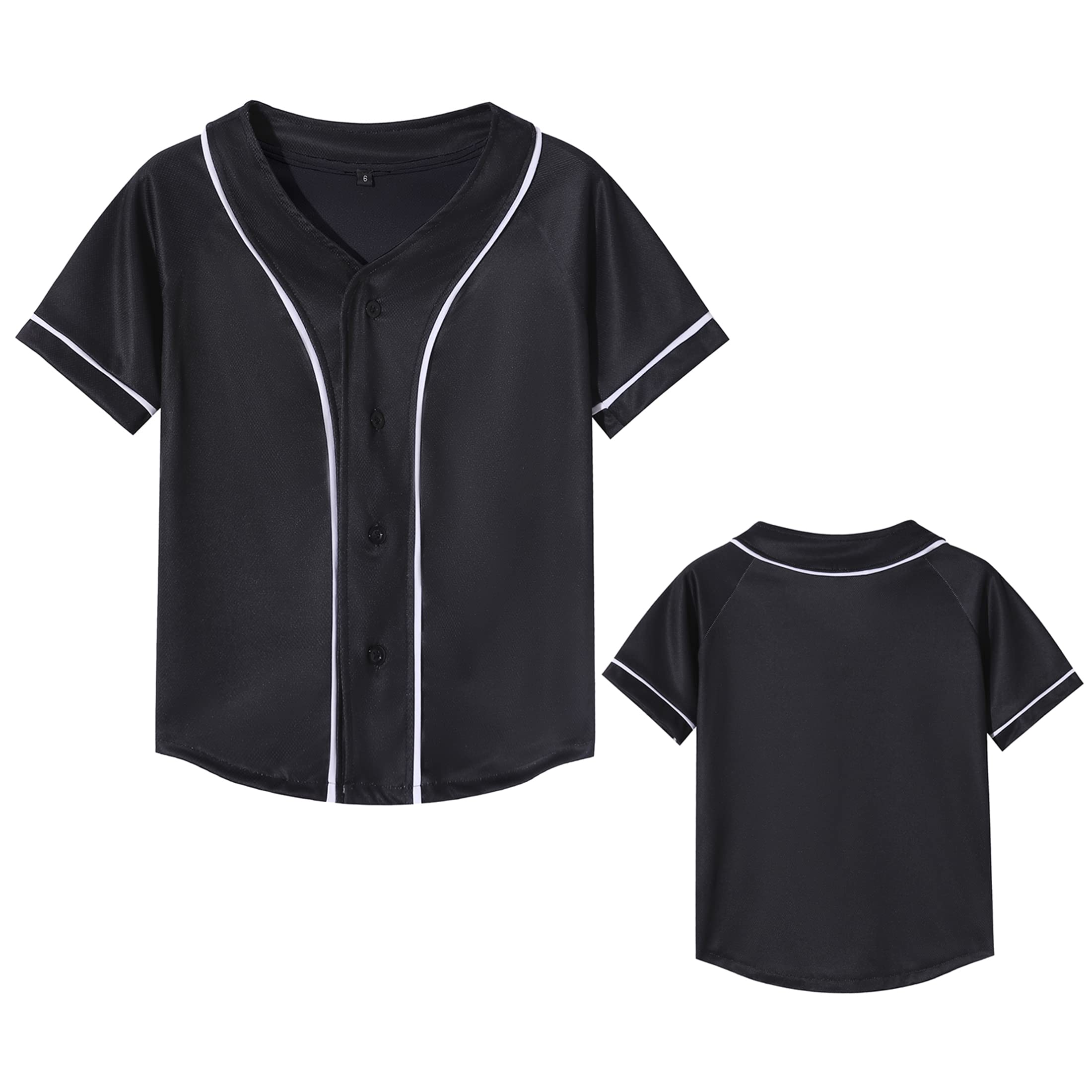 **Boys Girls Baseball Jersey Button T-Shirt - Trendy Hip Hop Short Sleeve Tee for Kids - Black and White Style - Perfect for Sports, Casual Wear & Hip Hop Fashion**