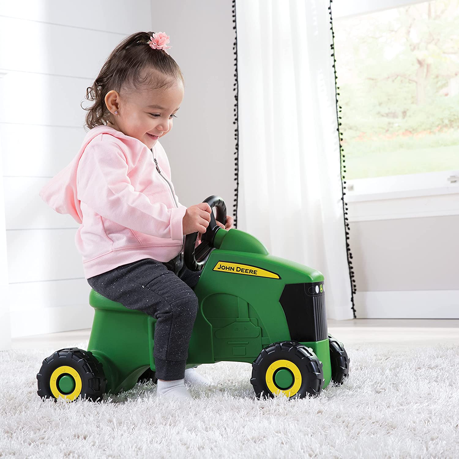John Deere Sit N Scoot Tractor Ride On Toy for Kids - Battery-Powered Pretend Play Vehicle with Realistic Sounds & Lights - Perfect for Outdoor Play, Birthday Gifts & Toddler Pretend Farming Fun