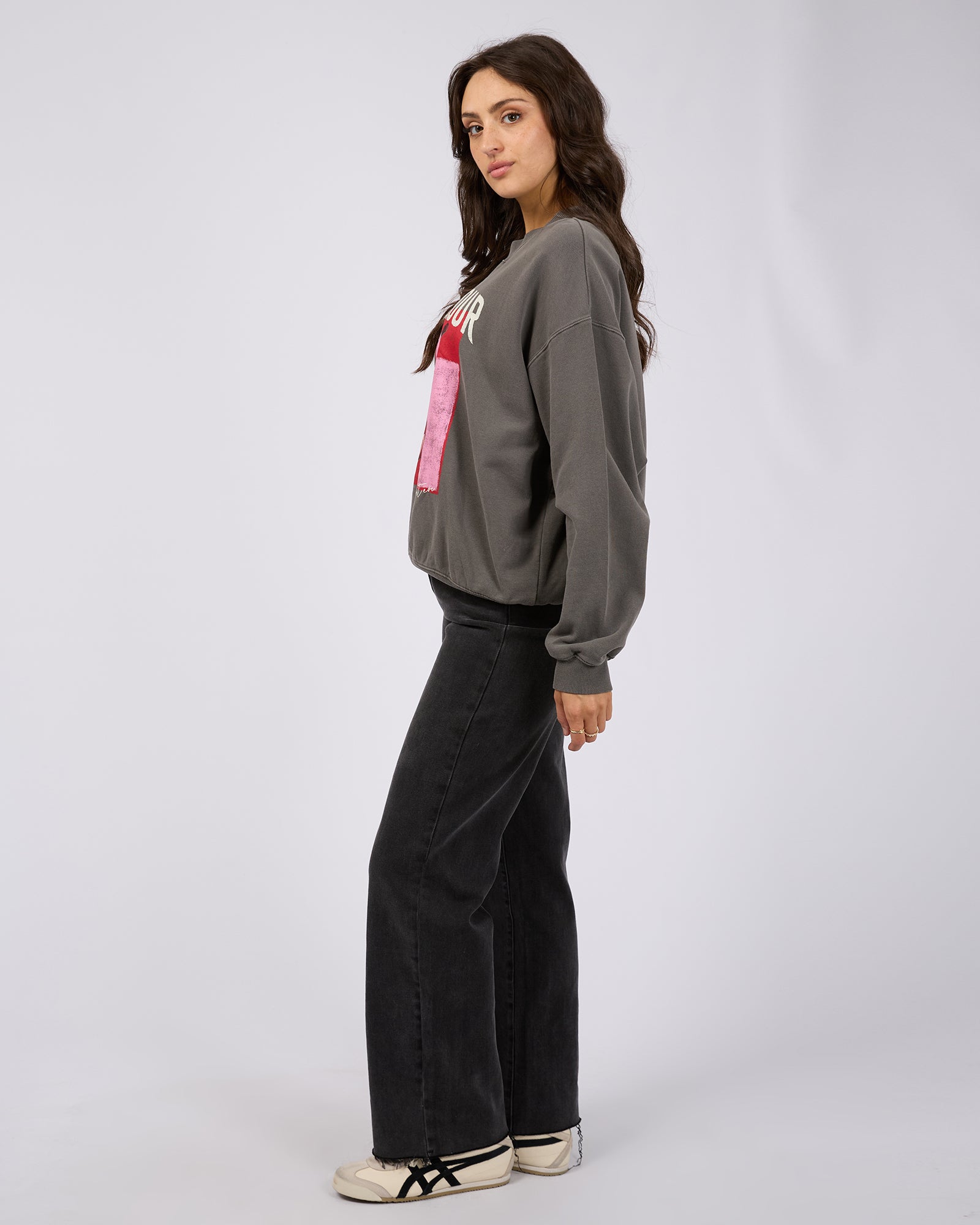 All About Eve Mon Amour Slouch Crew Charcoal Sweater - Cozy Oversized Pullover for Women | Perfect for Casual Outfits, Lounge Wear & Fall Fashion