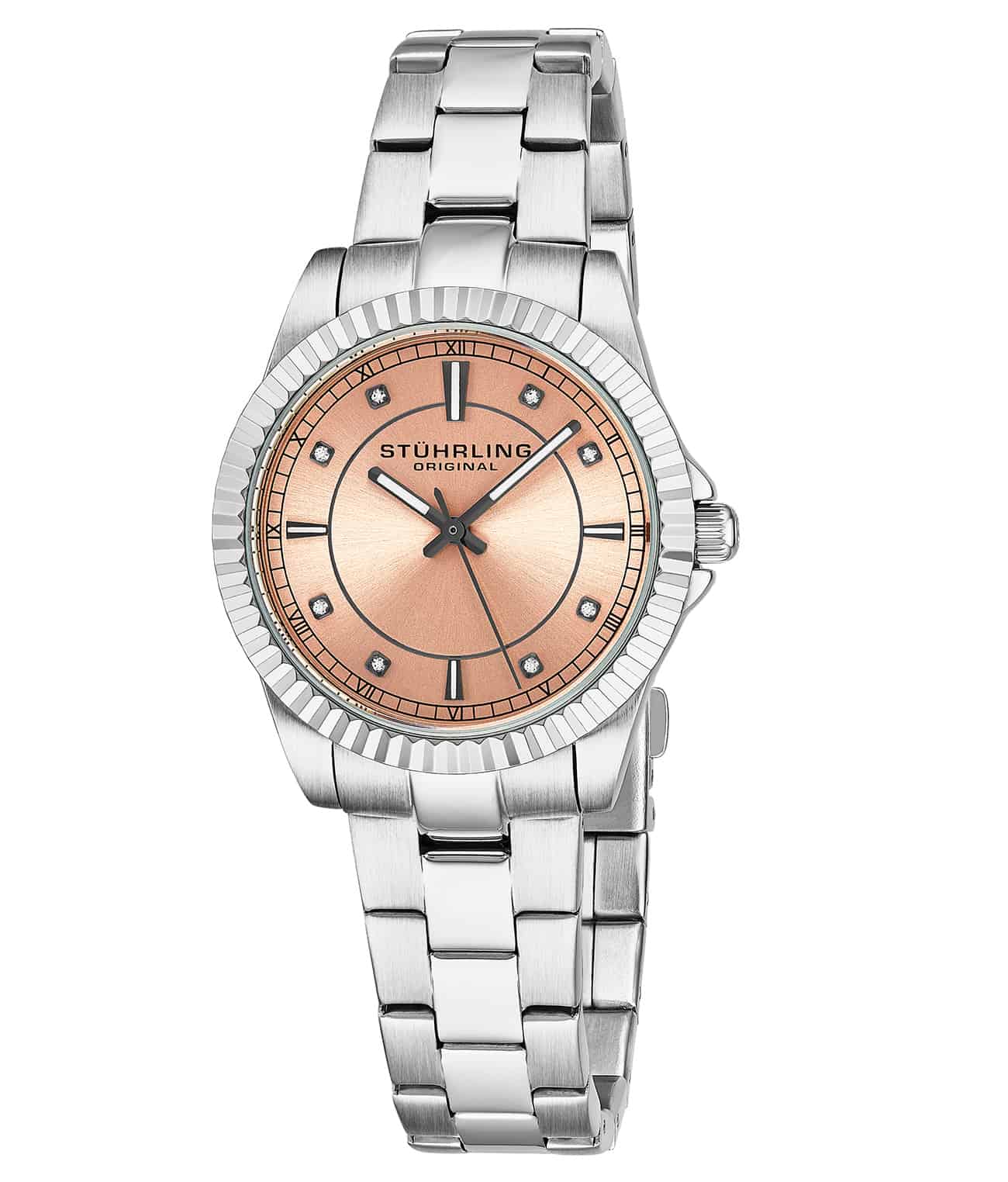 Peach Dial / Silver Case / Silver Stainless Steel Bracelet Deployant Buckle