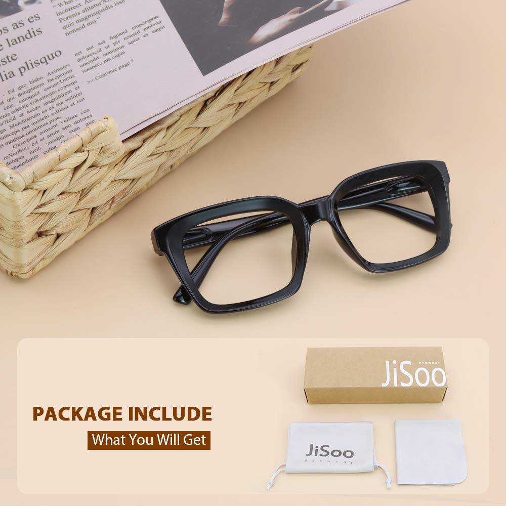 JiSoo Blue Light Blocking Reading Glasses 1.25 Strength - Large Frame Computer Glasses for Women & Men - Stylish Black Anti Eyestrain Readers for Office Work, Screen Time & Digital Device Use