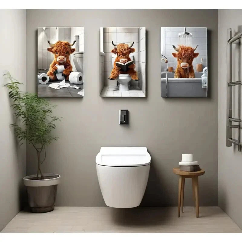3-Piece Playful Brown Cows Metal Wall Art - Ready to Hang Farmhouse Decor for Living Room, Nursery & Kitchen