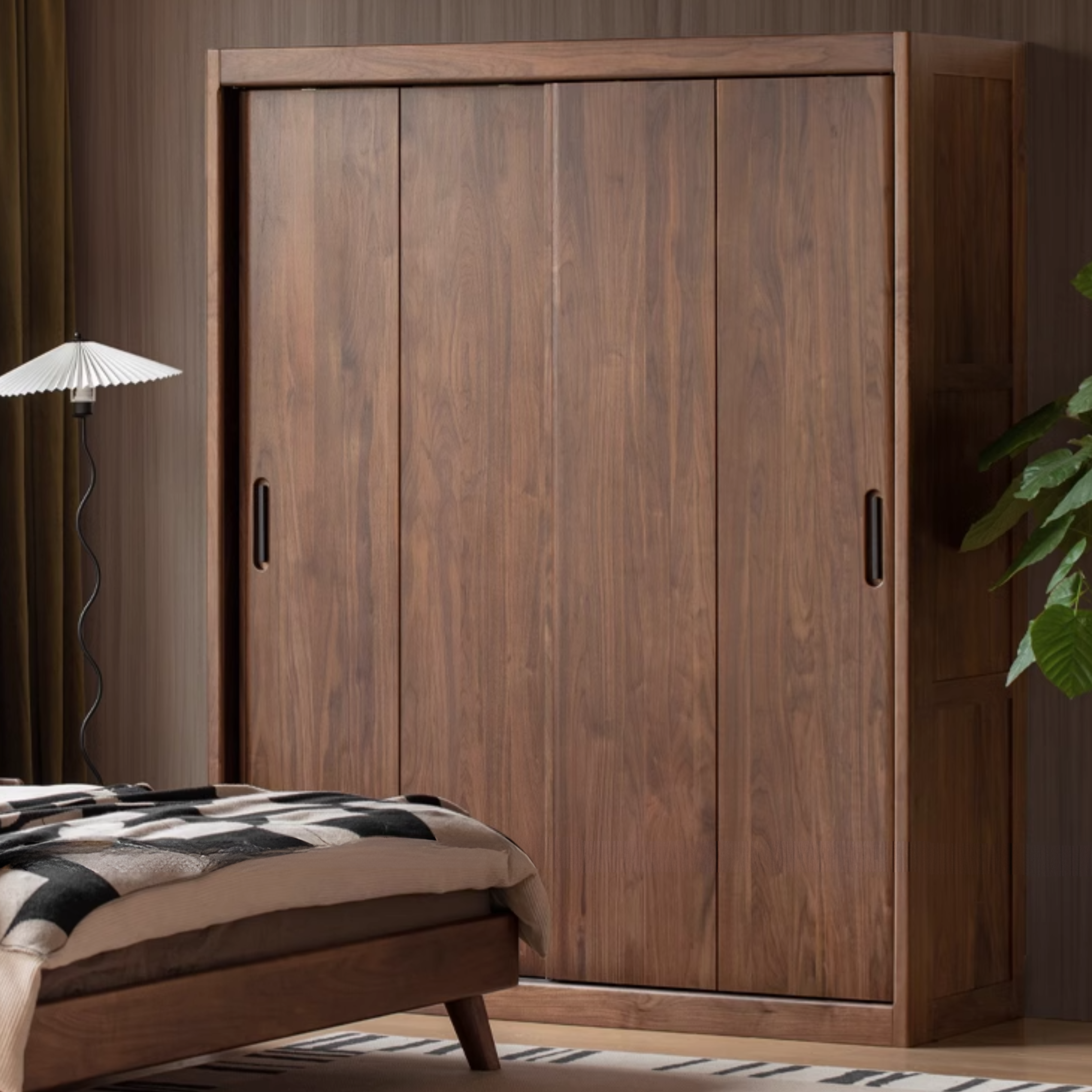 Premium Black Walnut Solid Wood Sliding Door Closet - Elegant & Durable Wardrobe Solution for Bedroom, Walk-in Closet, and Modern Home Decor