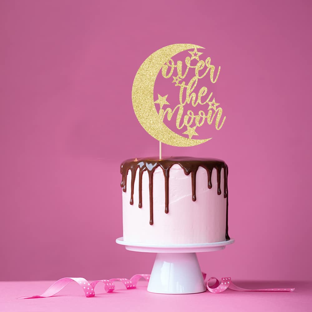 First Holy Communion Cake Topper - Elegant Gold Over the Moon Cake Decor for Baby Showers, Birthdays & Religious Celebrations | Perfect for Party Decorations & Special Occasions