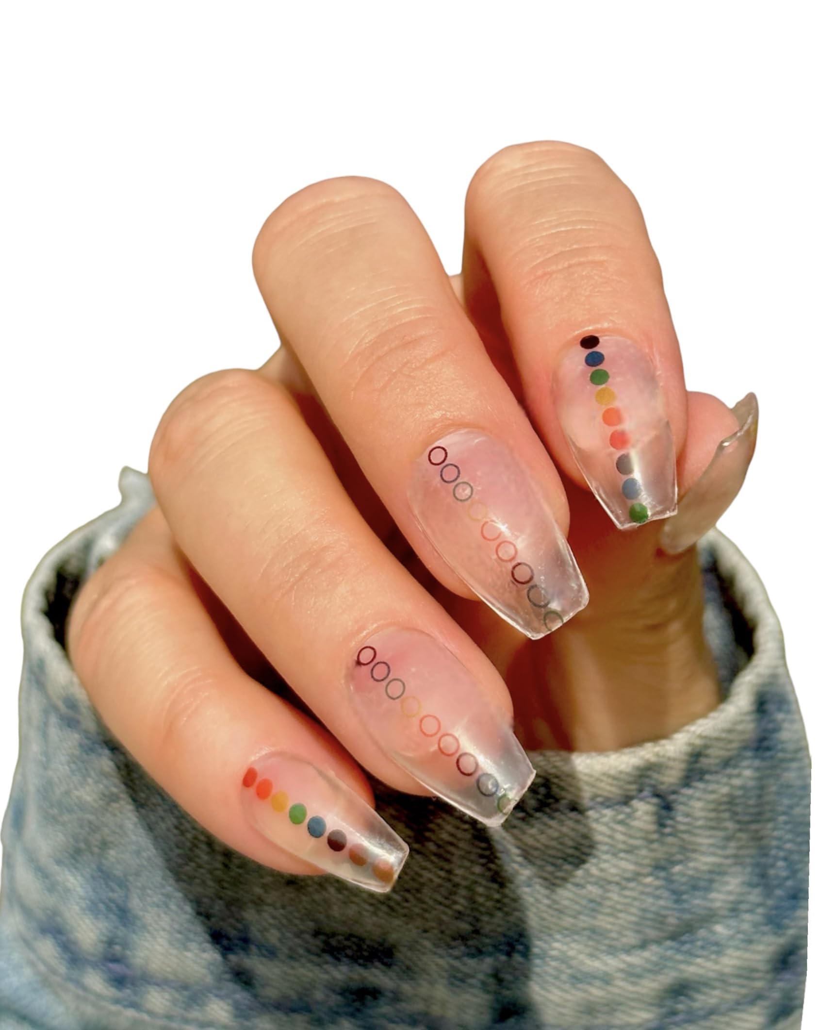TOUGH GIRLS 20-Piece Gel Nail Polish Strips Kit with Application Tools - No UV/LED Lamp Needed (Rainbow Dots & Clear) | Easy DIY Manicure at Home, Perfect for Parties, Weddings & Everyday Wear