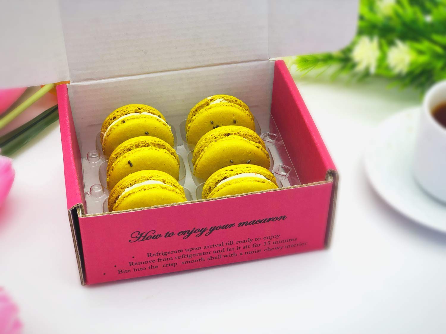 6 Pack Gluten Free French Passion Fruit Macarons - Delicate Almond Cookies for Gifts, Parties & Afternoon Tea (6 Count)