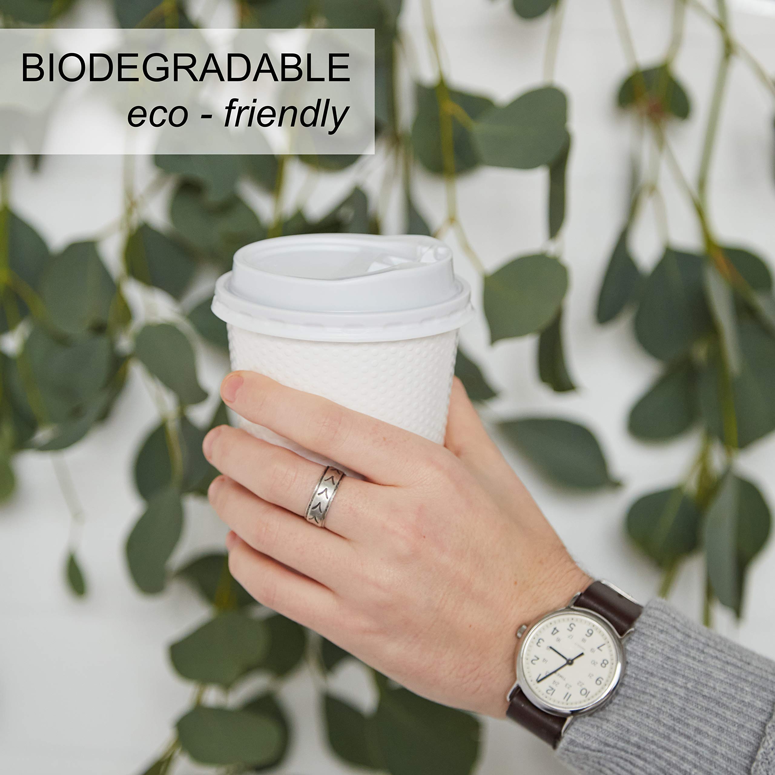 12 oz Reusable & Disposable Coffee Cups with Lids - 100 Pack Eco Friendly Biodegradable Double Wall Insulated Paper Cups for Hot & Cold Drinks | Perfect for Home, Office, Travel, Camping, Parties & Picnics