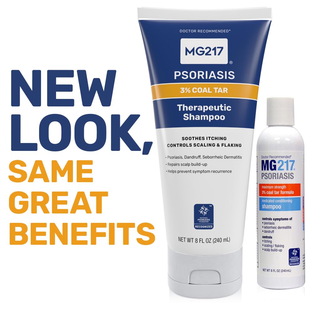 MG217 Psoriasis Shampoo with 3% Coal Tar - Therapeutic Scalp Treatment for Itching, Scaling & Flaking - Controls Scale Buildup - 8 fl oz - Ideal for Daily Psoriasis & Dandruff Relief