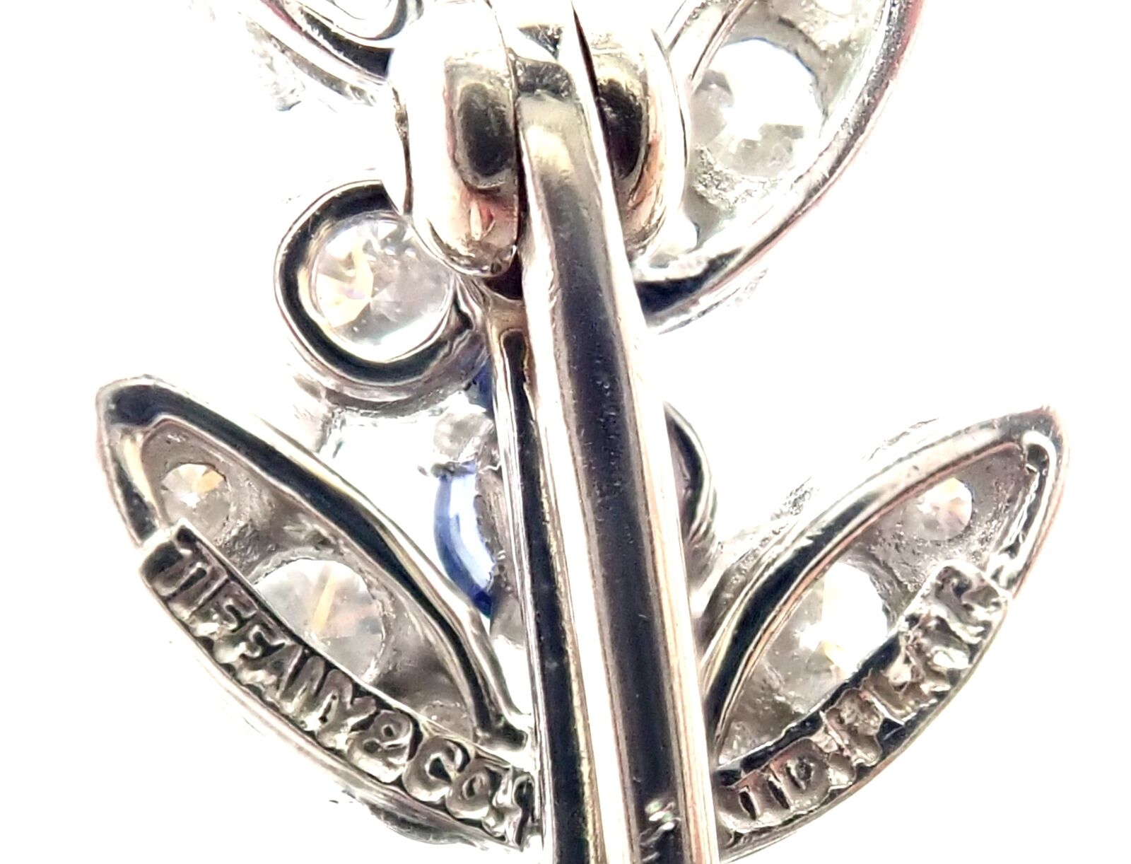 Authentic Vintage Tiffany & Co. Platinum Diamond Sapphire Flower Pin Brooch - Elegant Jewelry Gift for Women, Perfect for Weddings, Anniversaries & Special Occasions