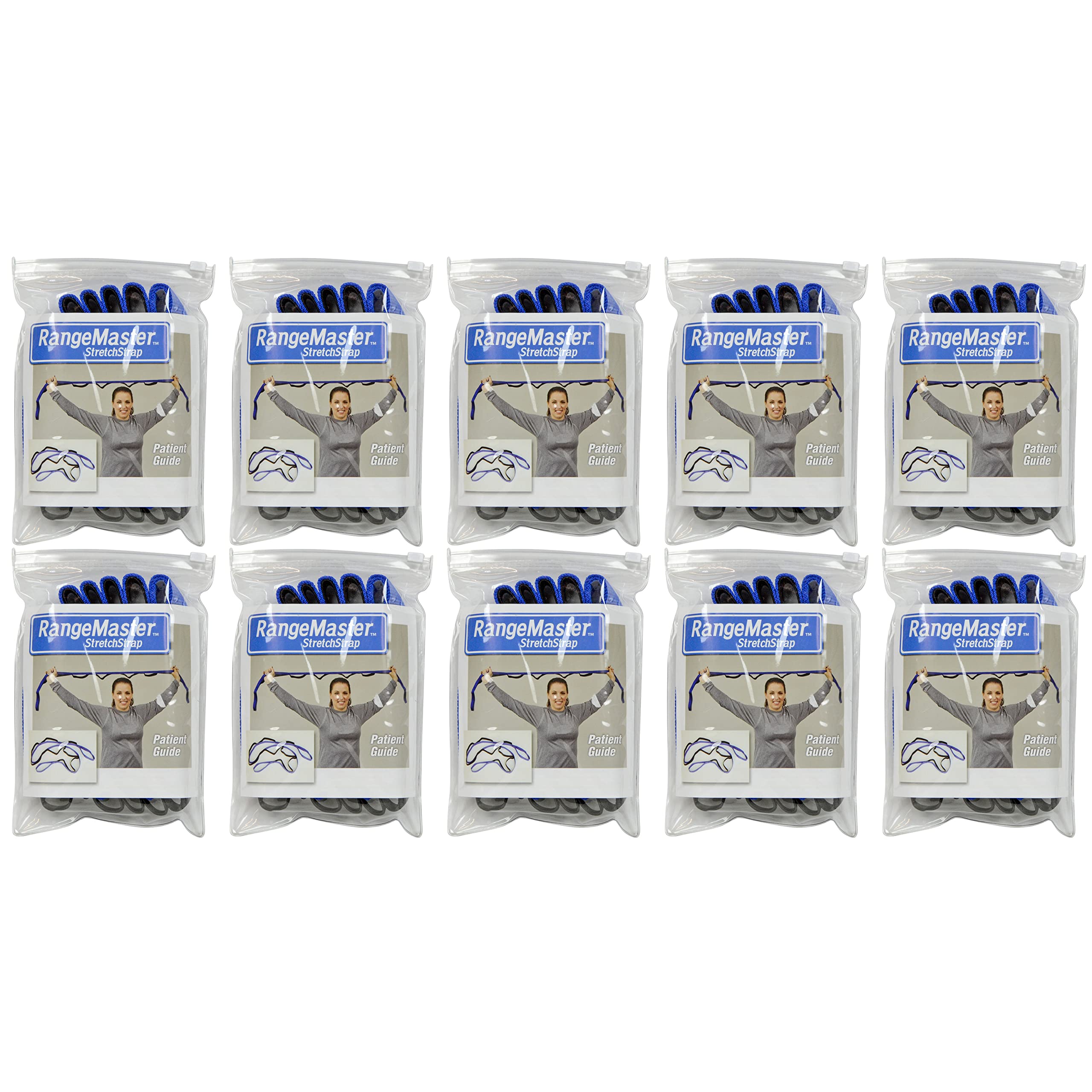 RangeMaster RM-SS Physical Therapy Stretching Aid - 10-Pack Blue Nylon Stretch Straps for Rehabilitation, Yoga & Home Workouts | Portable Resistance Bands for Athletes, Seniors & Injury Recovery