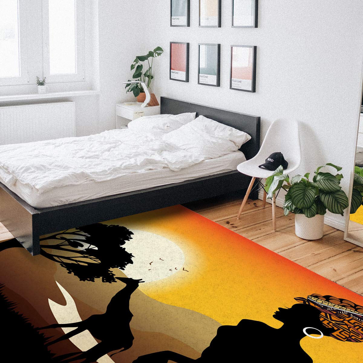 African Black Art Lady Giraffe Nature Print Rectangle Area Rug - Ultra Soft 3'x5' Indoor Floor Mat for Bedroom, Living Room - Perfect for Boho Decor & Cozy Home Accents