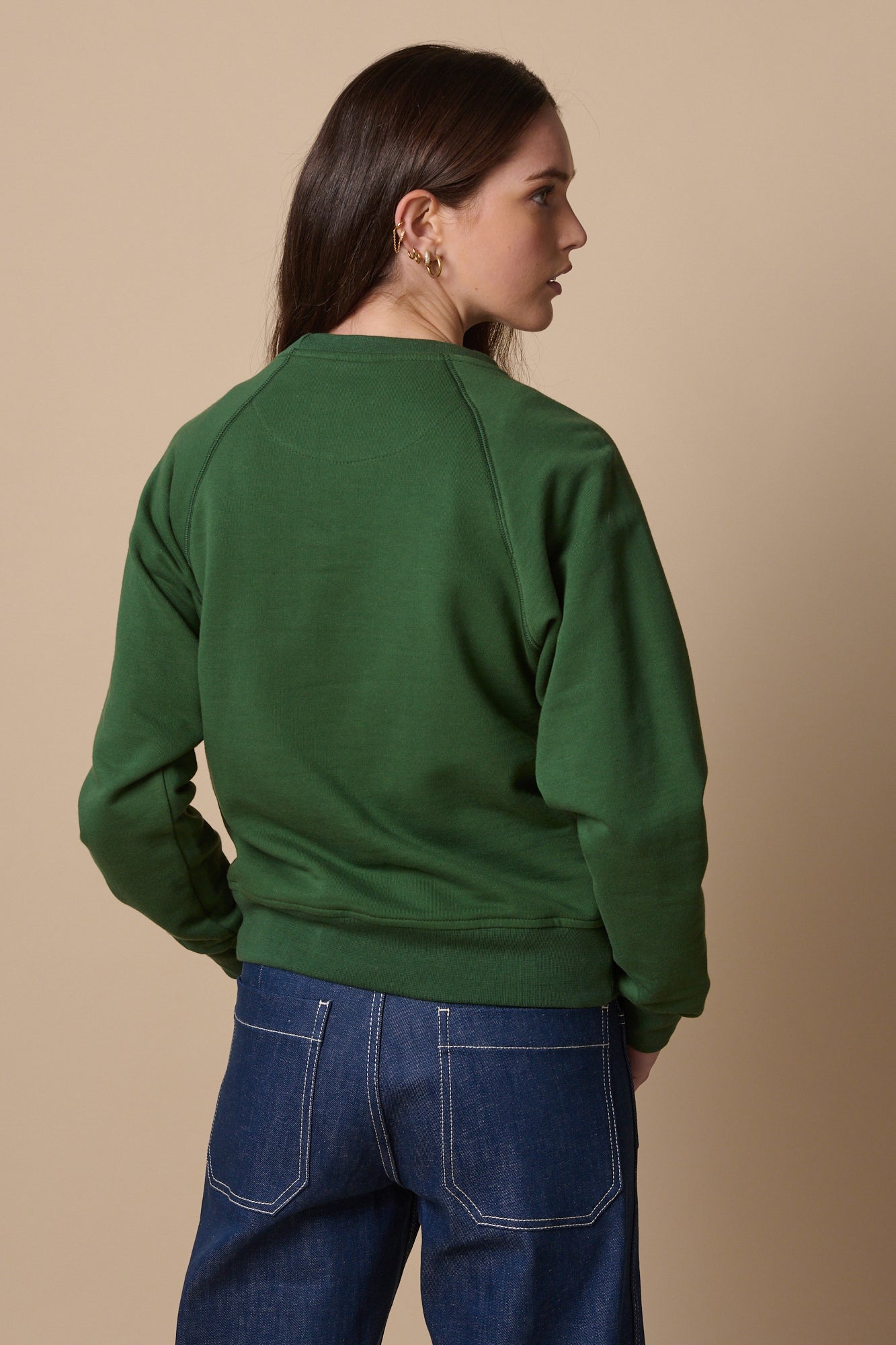Women's Raglan Sweatshirt - Soft Bottle Green Pullover for Casual Wear | Perfect for Everyday Outfits, Lounge & Weekend Errands