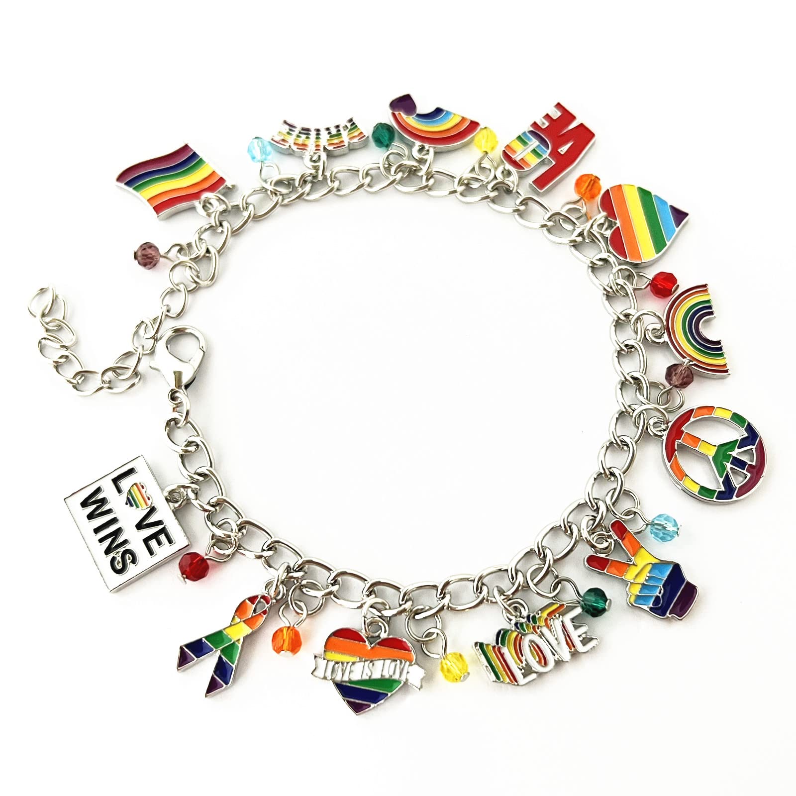 Rainbow Pride Charm Bracelet - LGBT Love Heart Piercing Bracelet for LGBTQ+ Support, Unique Gift for Pride Month, Gay Rights & Equality (Perfect for Parades, Weddings & Everyday Wear)