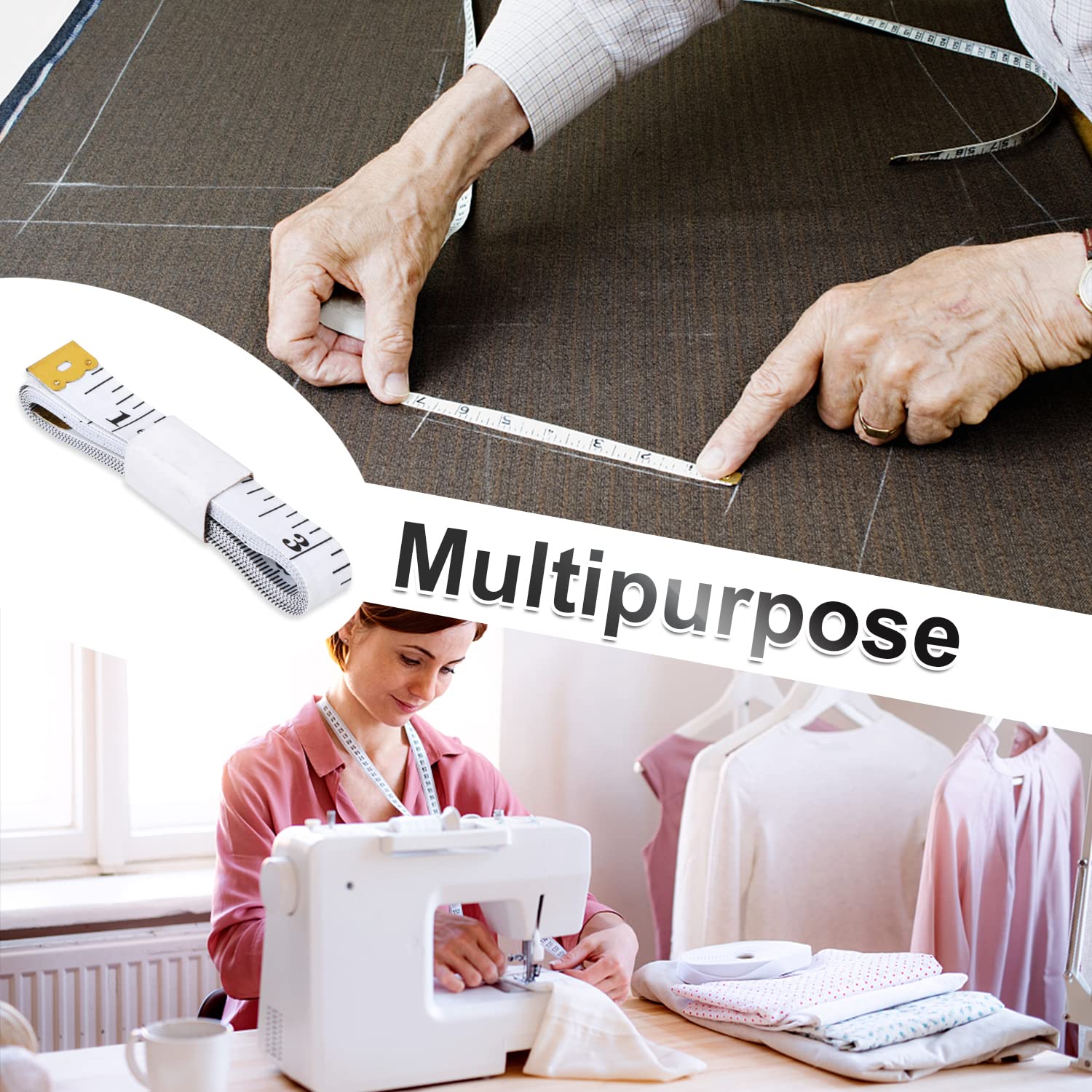 60 Inch Body Measuring Tape with Lock Pin & Push Button Retract - Soft Flexible Sewing Tailor Tape Measure for Weight Loss, Fitness & Body Measurements (Black) - Perfect for Home Use, Gym & Tailoring