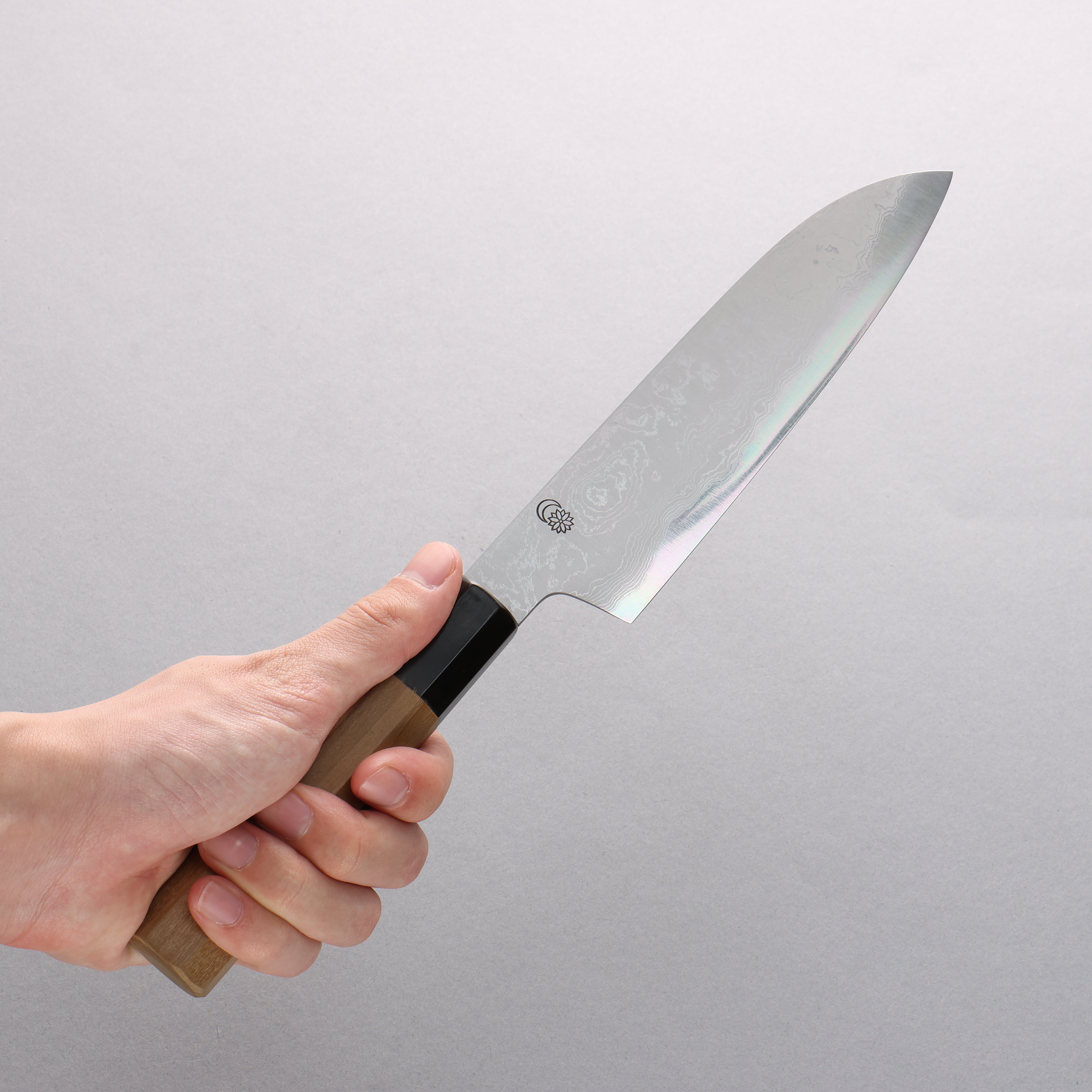 Premium Kikuzuki Blue Steel No.1 Damascus Santoku Knife 180mm with Magnolia Wood Handle - Perfect for Sushi, Vegetables & Meat Cutting in Professional & Home Kitchens