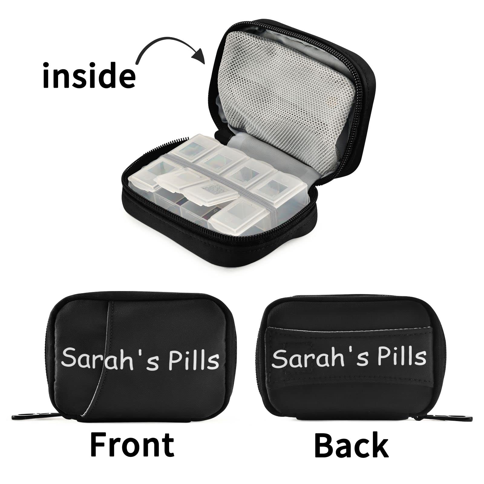 7-Day Travel Pill Organizer with Name Box - Portable Weekly Vitamin Supplement Holder, Compact Size (4.6 x 3.14 x 1.88 Inches) - Perfect for Daily Medication, Travel & Elderly Care - White