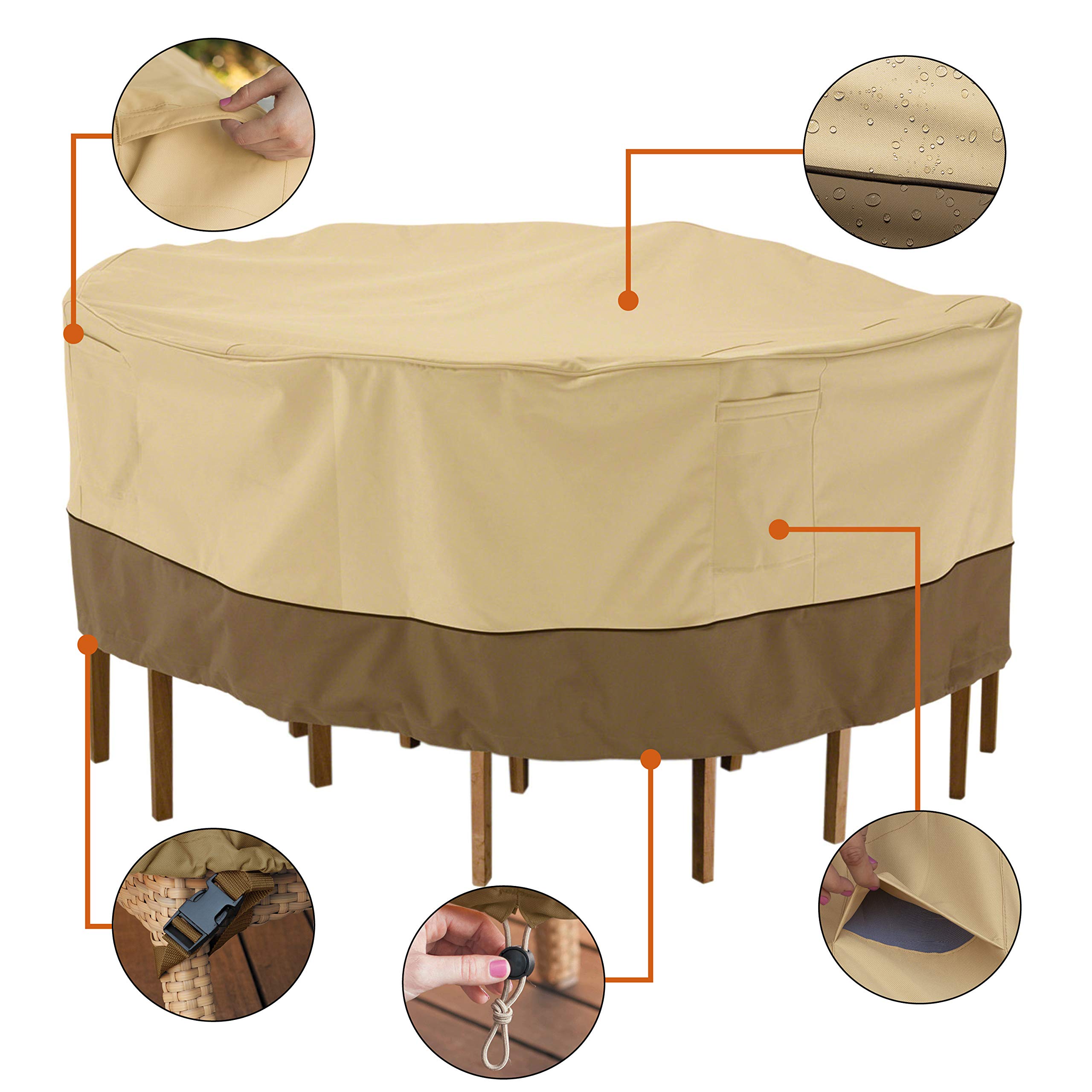 Classic Accessories Veranda 60-Inch Round Waterproof Patio Table & Chair Set Cover - Outdoor Furniture Protection for All Seasons - Perfect for Backyard, Deck, and Garden Use