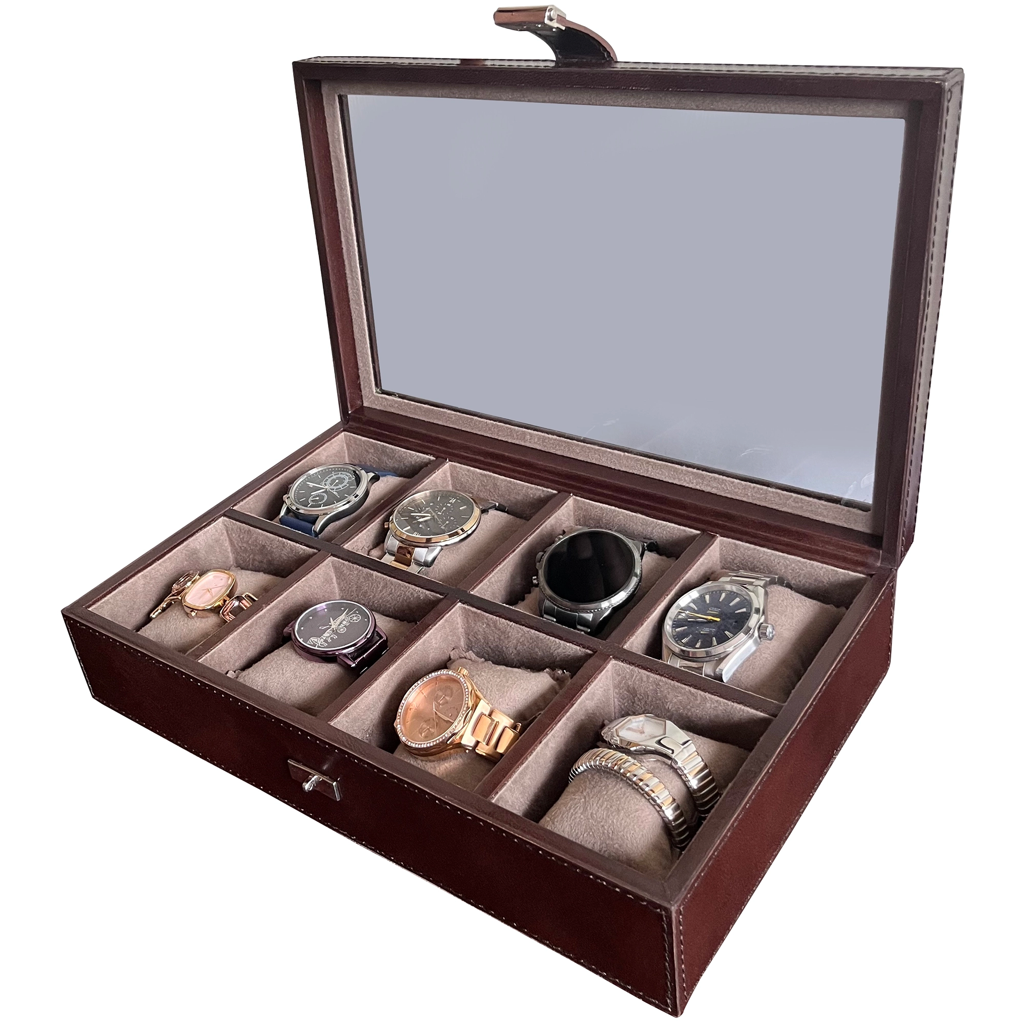 Premium 8-Slot Leather Watch Case - Dark Brown | Luxury Watch Storage & Display for Men & Women | Perfect for Travel, Home & Office Organization