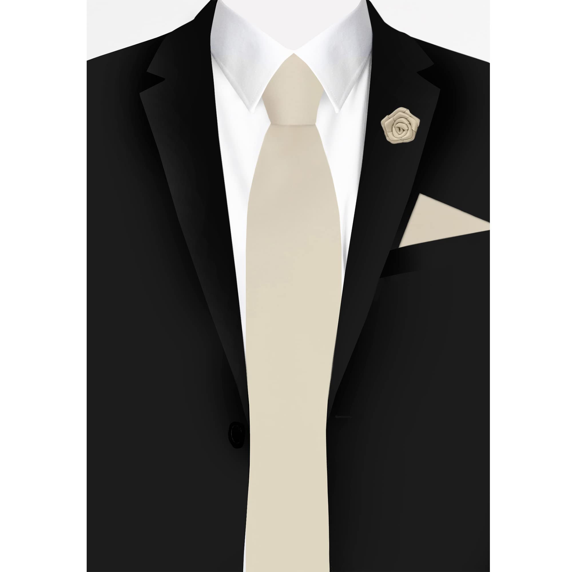 3-Piece Silk Pocket Square & Rose Lapel Flower Set for Men - Elegant Wedding, Prom & Formal Event Accessories - Perfect for Suits, Blazers & Tuxedos