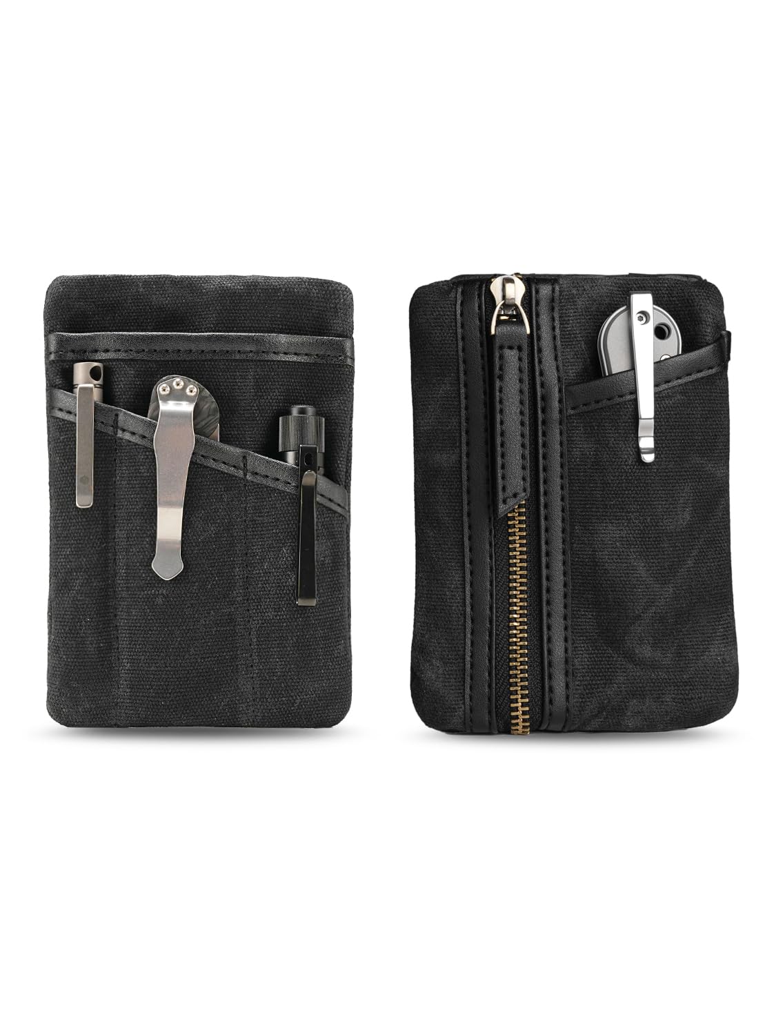 Sayram SP6 EDC Pouch - Waxed Canvas Compact Organizer with Zipper for Men - Perfect for Coins, Notebook, Flashlight - Ideal for Everyday Carry, Travel & Outdoor Adventures