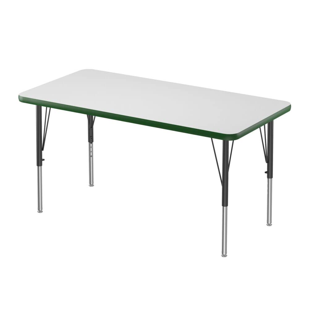 Correll 24x60 Inch Adjustable Height Classroom Activity Table - 19 to 29 Inches - Dry Erase Markerboard Top with Durable High Pressure Laminate - Green Edge & Black Chrome Legs - School Furniture Made in USA - Perfect for Classrooms, Study Areas & Collaborative Workspaces