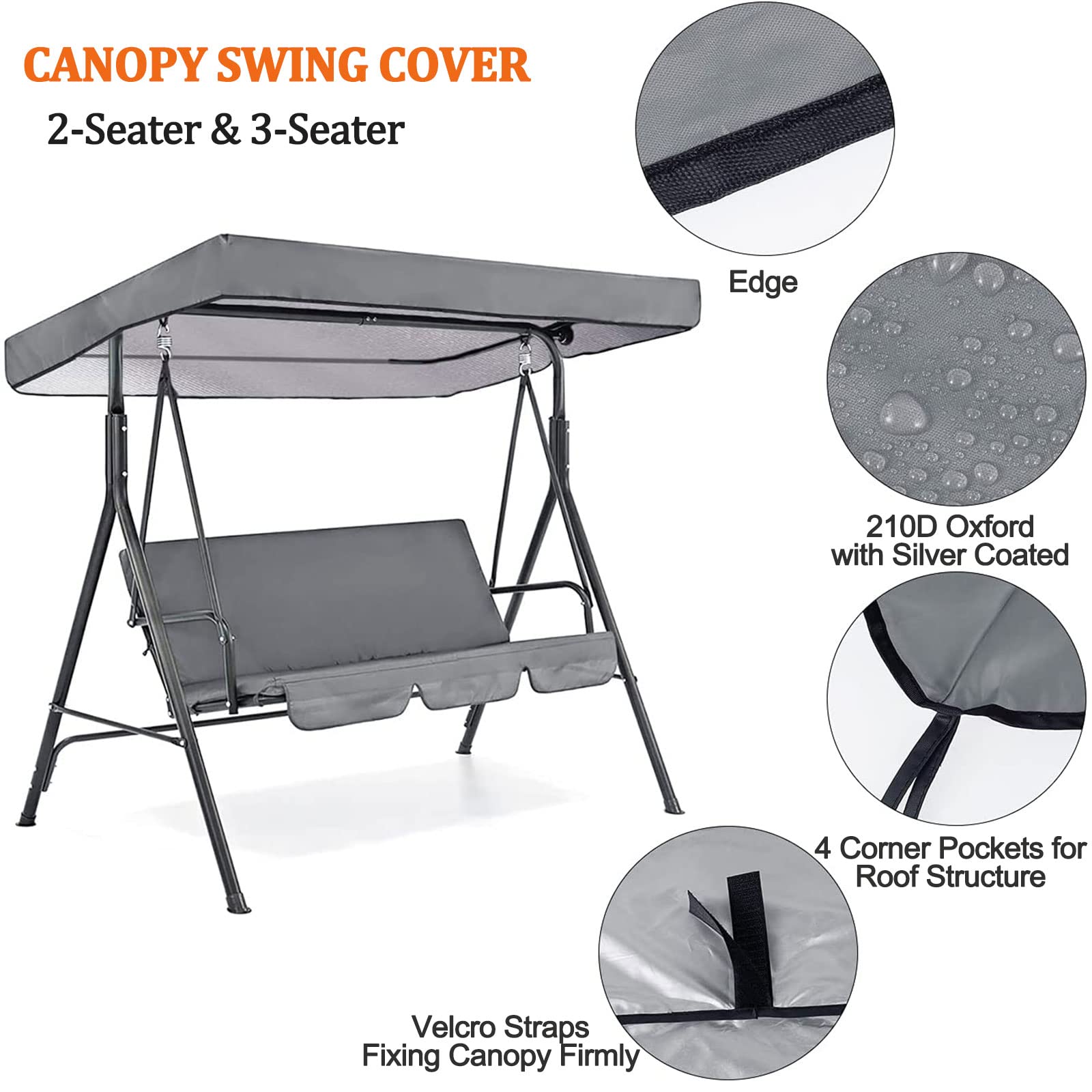 **Waterproof Porch Swing Canopy Cover Set - 142x120x18cm Sun Shade Replacement for Garden Swing Seat & Outdoor Patio Hammock Swing Cushion Cover - Perfect for Backyard Relaxation, Sun Protection & Outdoor Decor**