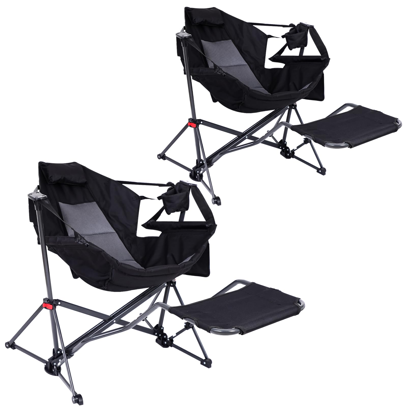 Portable Hammock Chair with Footrest - 2 Pack Lightweight Camping Rocker Swing Chair for Outdoor, Backyard, Patio & Travel - Includes Cup Holder & Storage Pocket - Perfect for Camping, Picnics, Beach & Relaxation