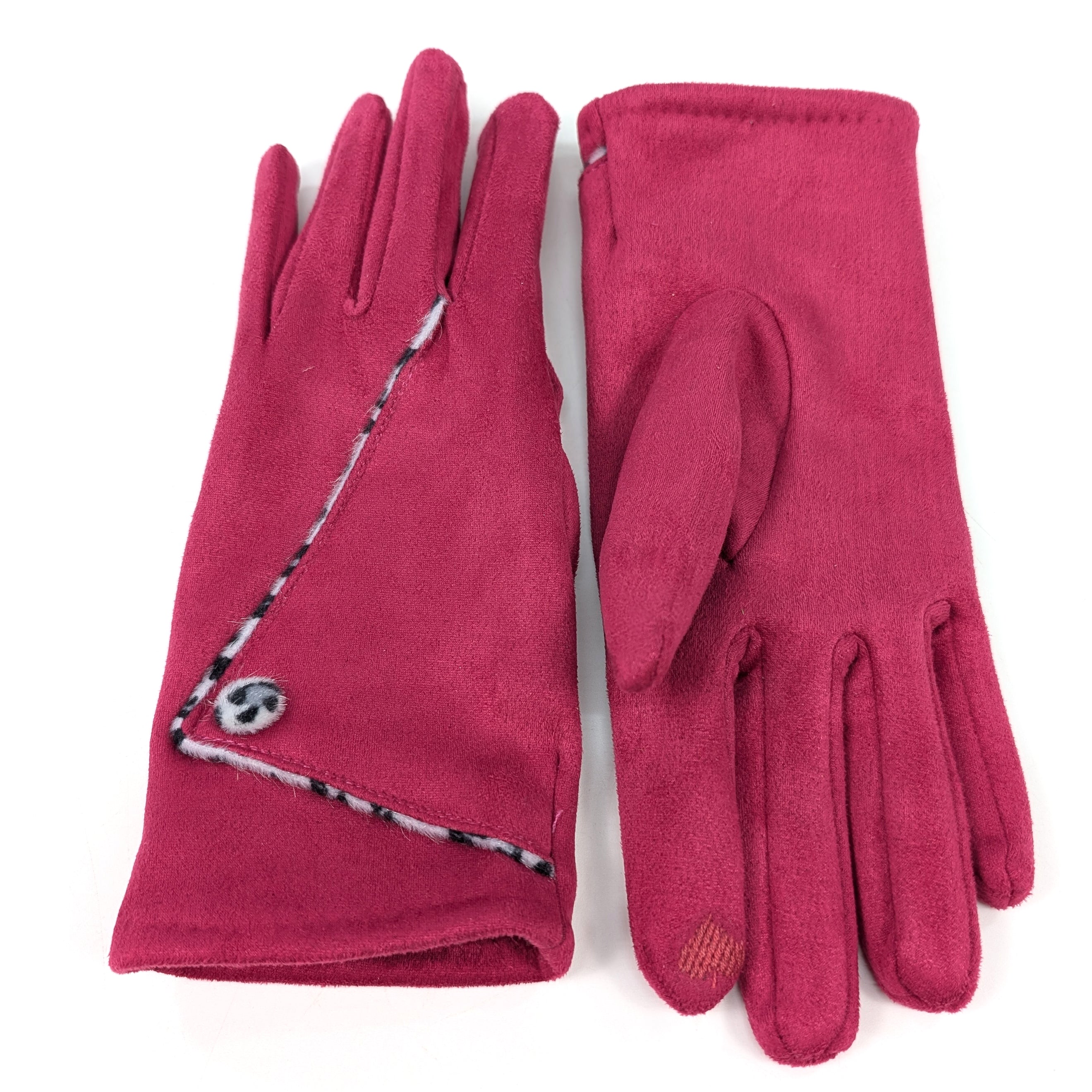 Animal Print Foldable Suede Gloves for Women - Stylish Bright Pink Winter Accessories for Driving, Fashion & Outdoor Activities