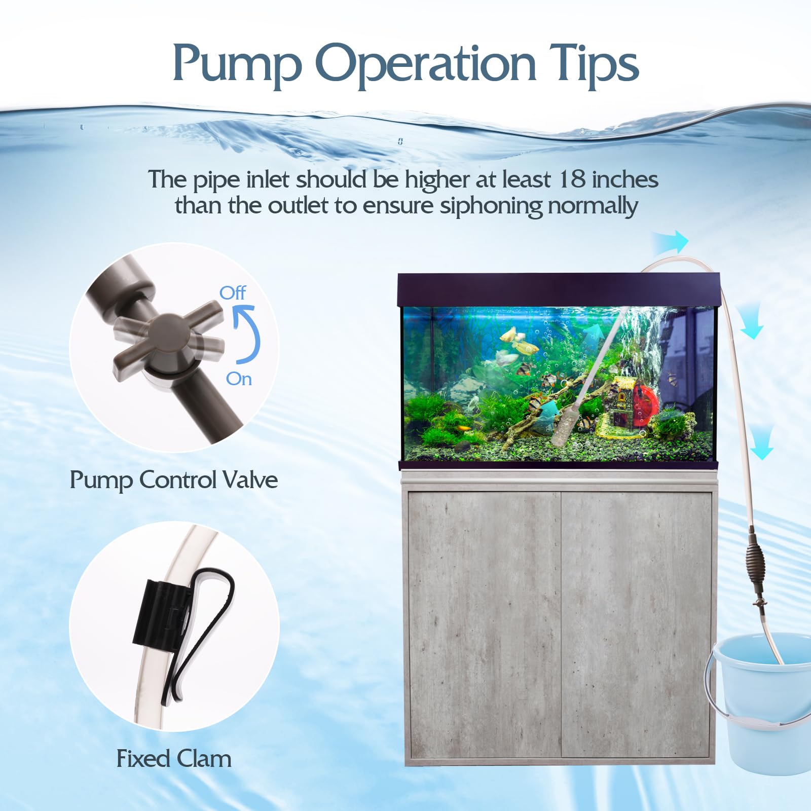Premium Aquarium Vacuum Gravel Cleaner Kit - Fish Tank Cleaning System with 2 Tubes & Net - Efficient Water & Sand Siphon for Freshwater & Saltwater Tanks - Perfect for 10-50 Gallon Aquarium Maintenance & Water Changes