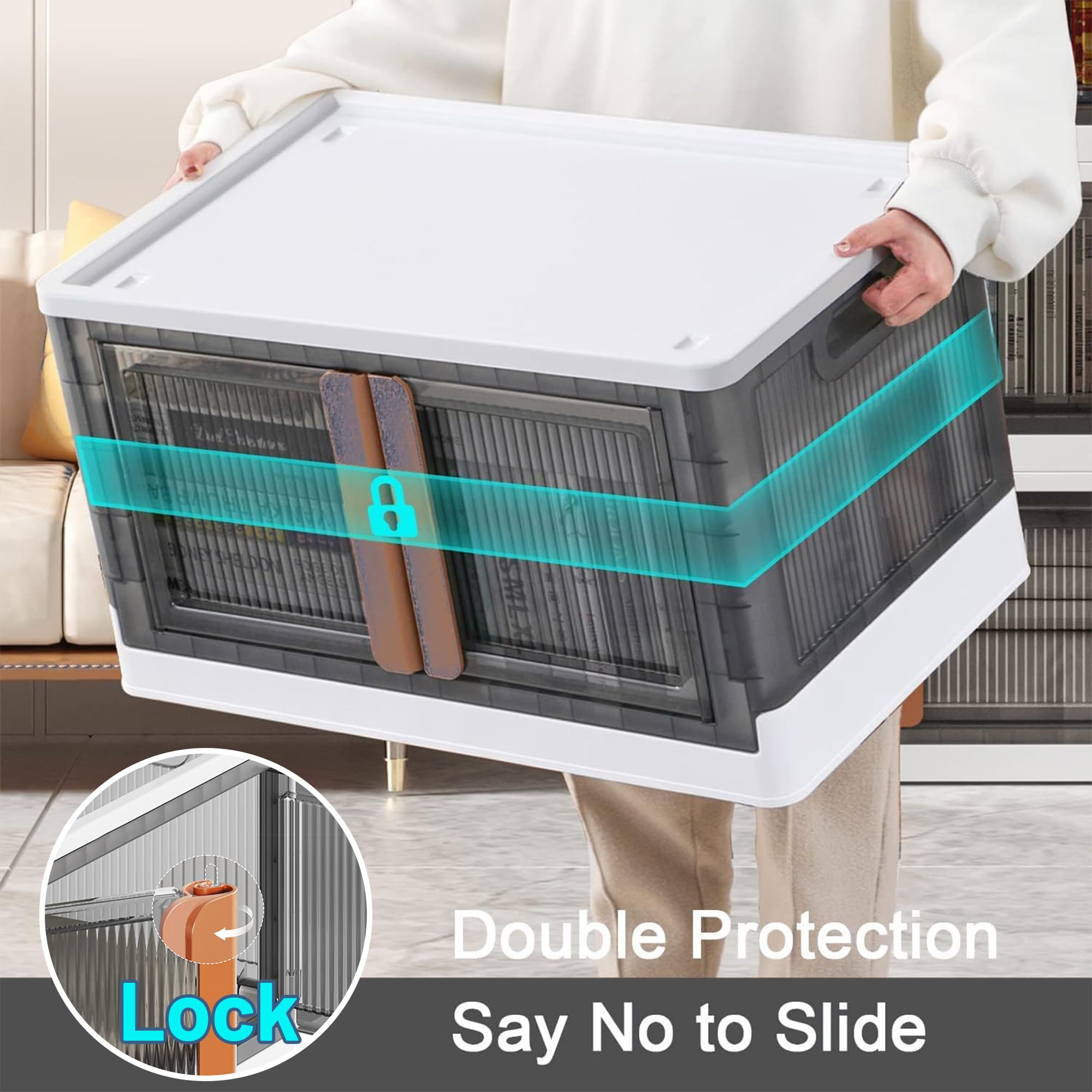 8.5 Gallon Plastic Storage Bins with Lids - 4 Pack Stackable Organizing Bins with Wheels & Front Door for Closet, Home & Office Organization - Perfect for Toys, Clothes, Seasonal Decor Storage