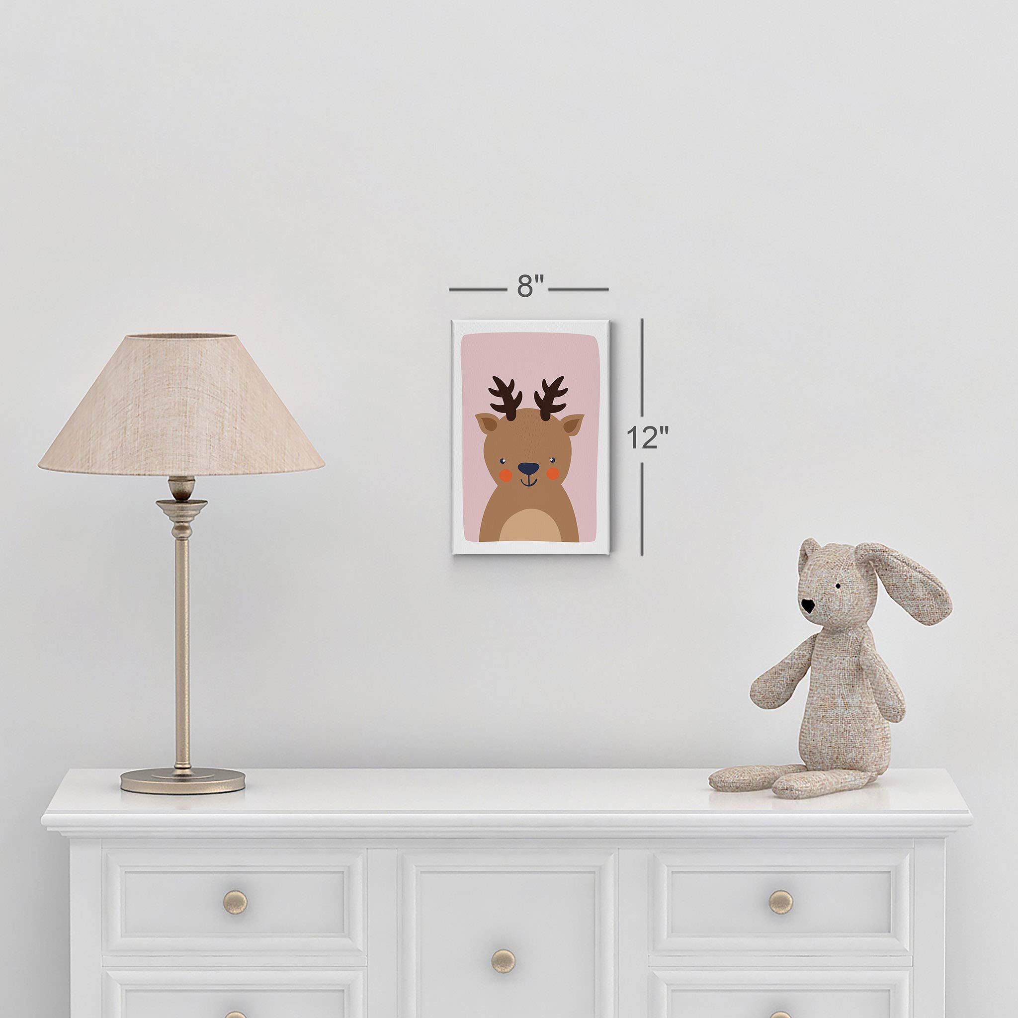Cute Deer Pink Background Canvas Print - Kids Room Decor, Nursery Wall Art, Baby Room Decor - Ready to Hang 17x11 - Made in USA | Perfect for Children's Bedrooms, Playrooms & Gender-Neutral Nursery Themes