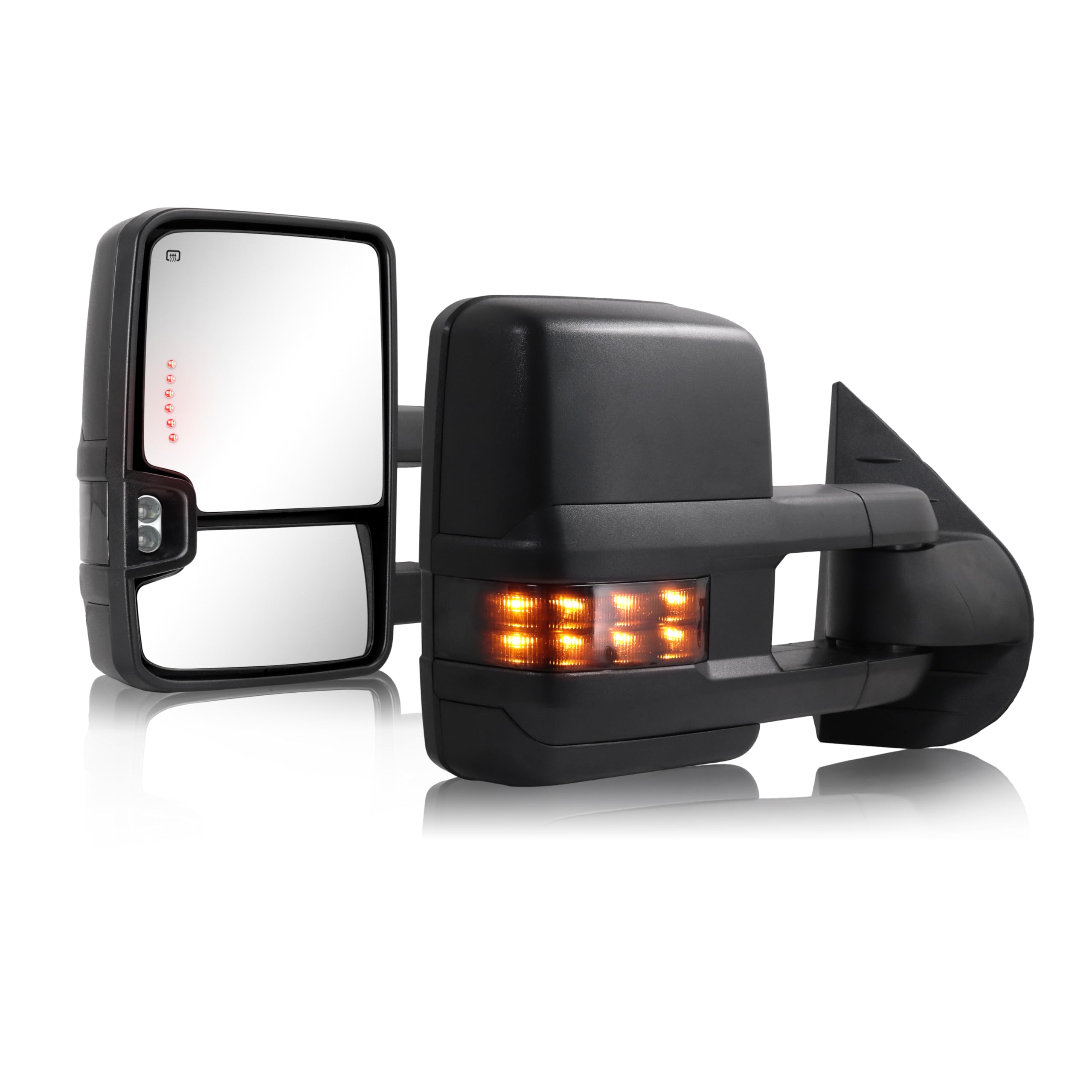 Heated Power-Adjustable Towing Mirrors for 2007-2013 Chevy Silverado 1500 & GMC Sierra 2014 2500HD/3500HD - Extendable Pair with Turn Signal & Backup Light - Perfect for Towing, Off-Roading & Heavy-Duty Hauling