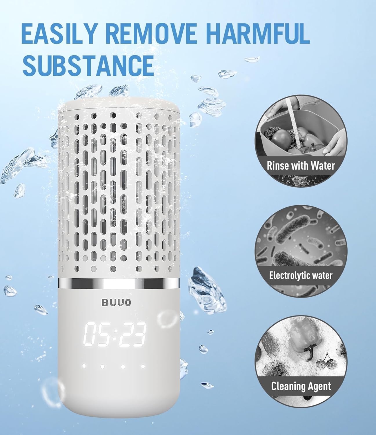 Electric Fruit and Vegetable Washing Machine - Fast Electrolytic Water Cleaner with Large Reaction Area, 6-Minute Timer - Perfect for Cleaning Fruits, Vegetables, Rice & Tableware (Silver White) - Ideal for Home Kitchen, Organic Food Prep & Healthy Eating