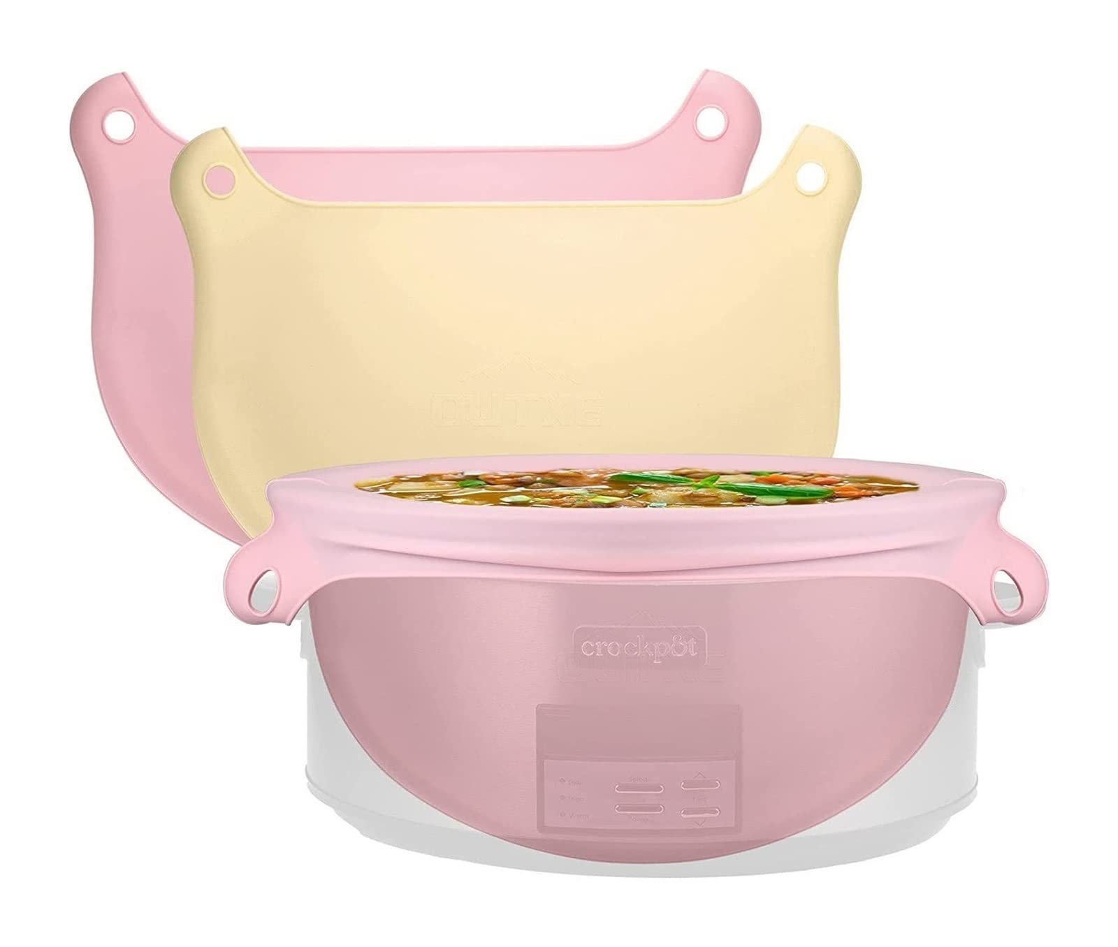 2PCS Reusable Silicone Slow Cooker Liners for 6-8 Quart Crockpot - Leakproof, Easy Clean, Dishwasher Safe - Fits Oval & Round Slow Cookers (Pink/Red) - Perfect for Meal Prep, Leftovers & Hassle-Free Cooking