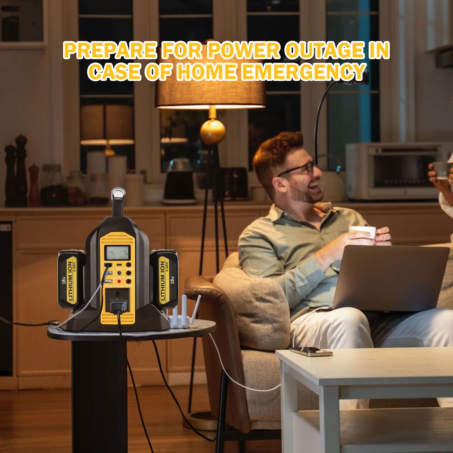 350W Pure Sine Wave Power Inverter for Dewalt 20V/60V Li-ion Battery - 4-Port 120V AC Outlet with LED Light, USB-C, 3 USB-A & DC Port - Portable Power Station for Camping, RV, Emergency Backup & Outdoor Activities (Tool Only)