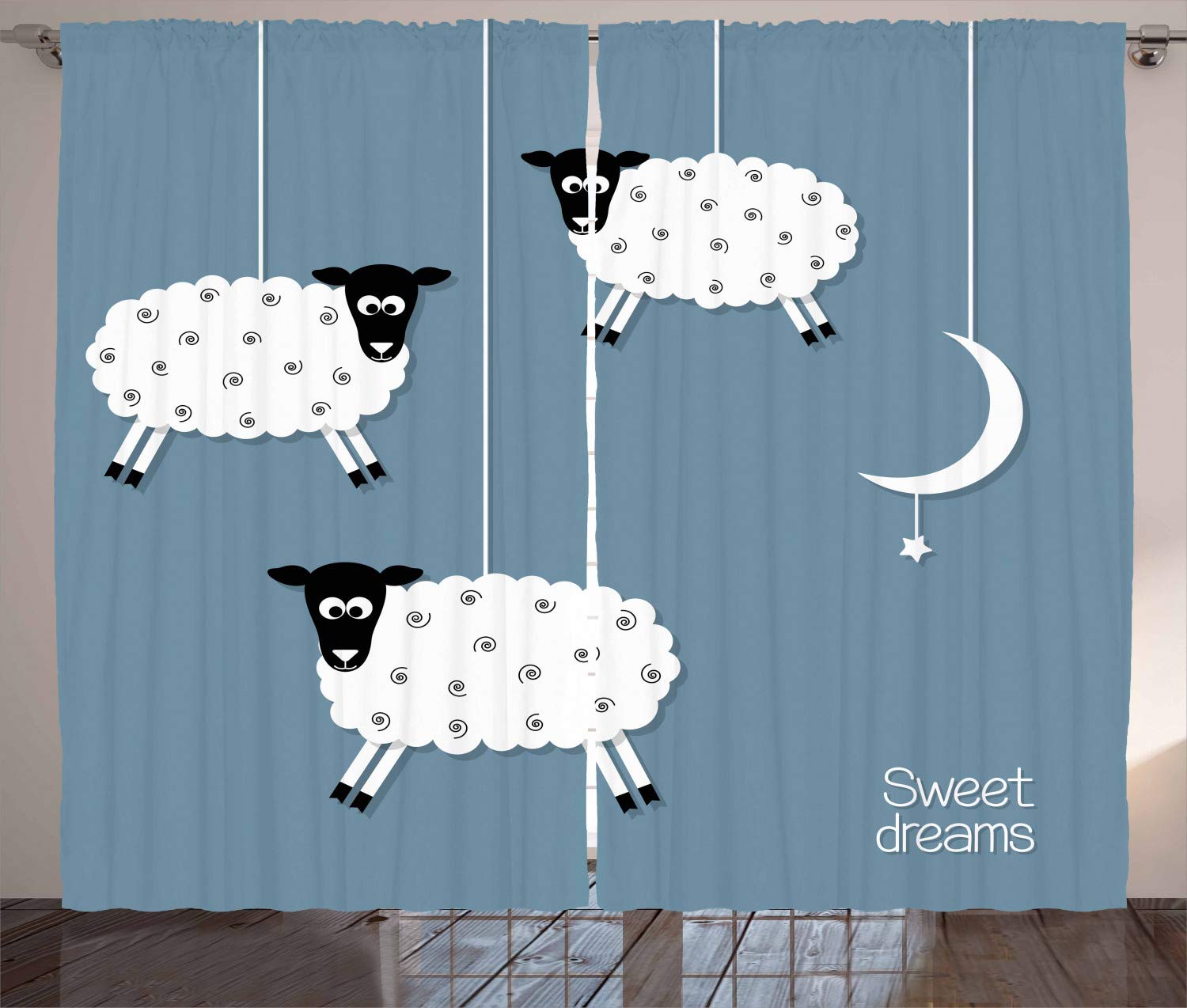 Ambesonne Sheep Star & Crescent Moon Blackout Curtains - 2 Panel Set, 108