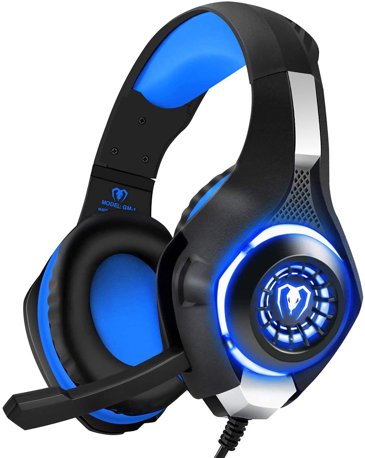 Professional 3.5mm Gaming Headset with Microphone & LED Lights - Compatible with PS4, PS5, Xbox One, PC & Laptop (Blue) - Perfect for Immersive Gaming, Online Classes & Remote Work