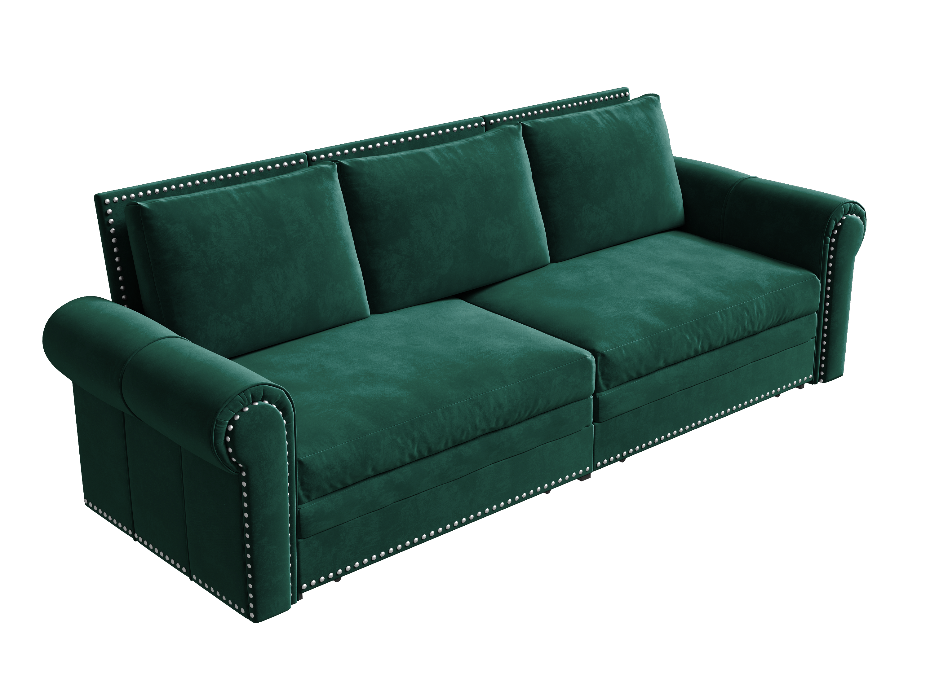 93.7'' King Size Chesterfield Pull Out Sofa Bed - 3-in-1 Velvet Convertible Sleeper Sofa with Nailhead Trim & Rolled Arms - Multi-Functional Sectional for Living Room, Bedroom, Apartment & Office - Emerald Green Sofa Bed for Small Spaces & Guest Rooms