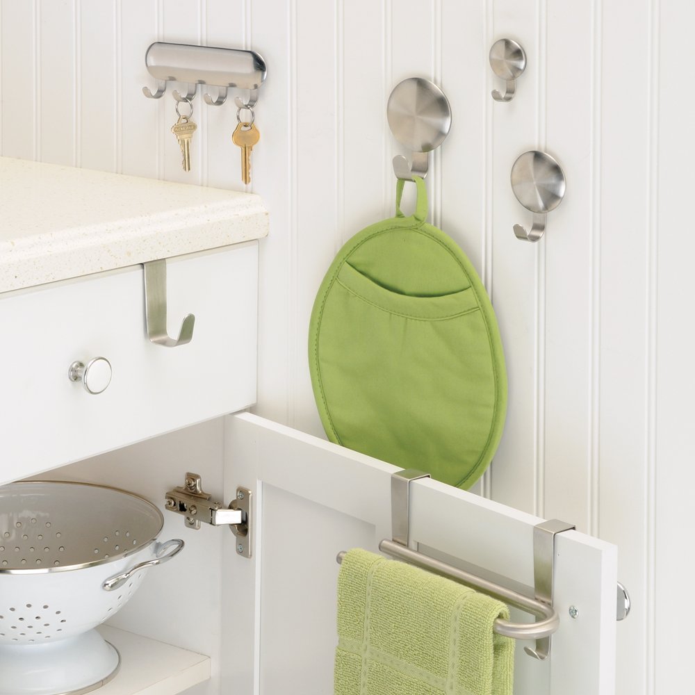 iDesign Forma Self Adhesive Hooks - 3 Pack Stainless Steel Wall Hooks for Bathroom, Kitchen, Office & Home Organization