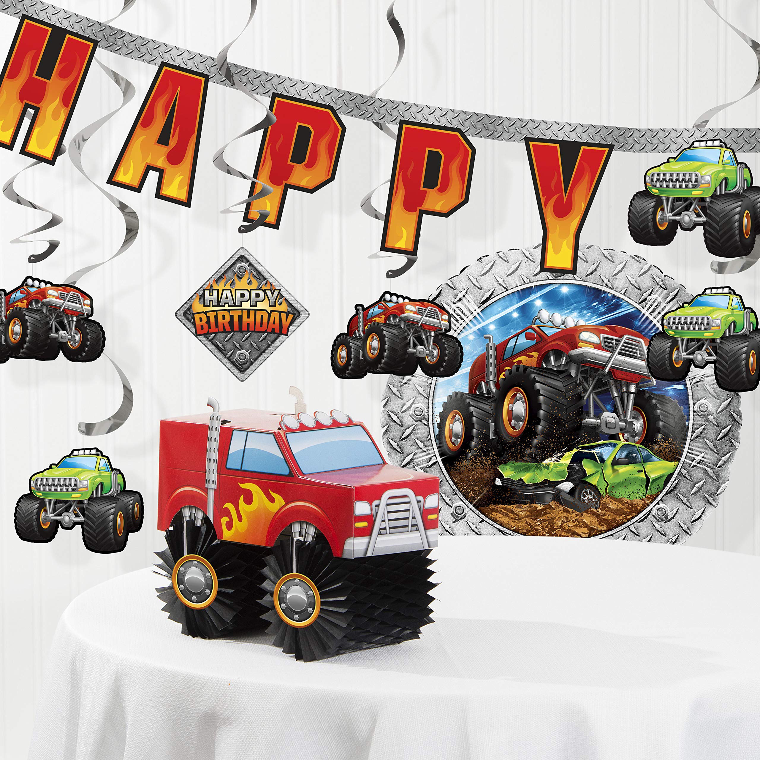 Monster Truck Birthday Party Decorations Kit - Complete Set for Kids' Themed Birthday Party Decorations | Perfect for Monster Truck Birthday Party Supplies, Cake Toppers, and Room Decor