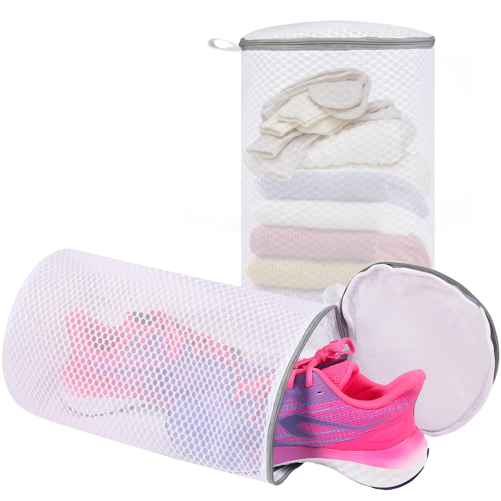 Tenn Well 2-Pack Honeycomb Mesh Laundry Bags for Shoes - 7.8 x 14 Inch Washing Machine Bags for Sneakers, Tennis Shoes, Socks & Delicates - Perfect for Travel, Gym & Home Laundry Care