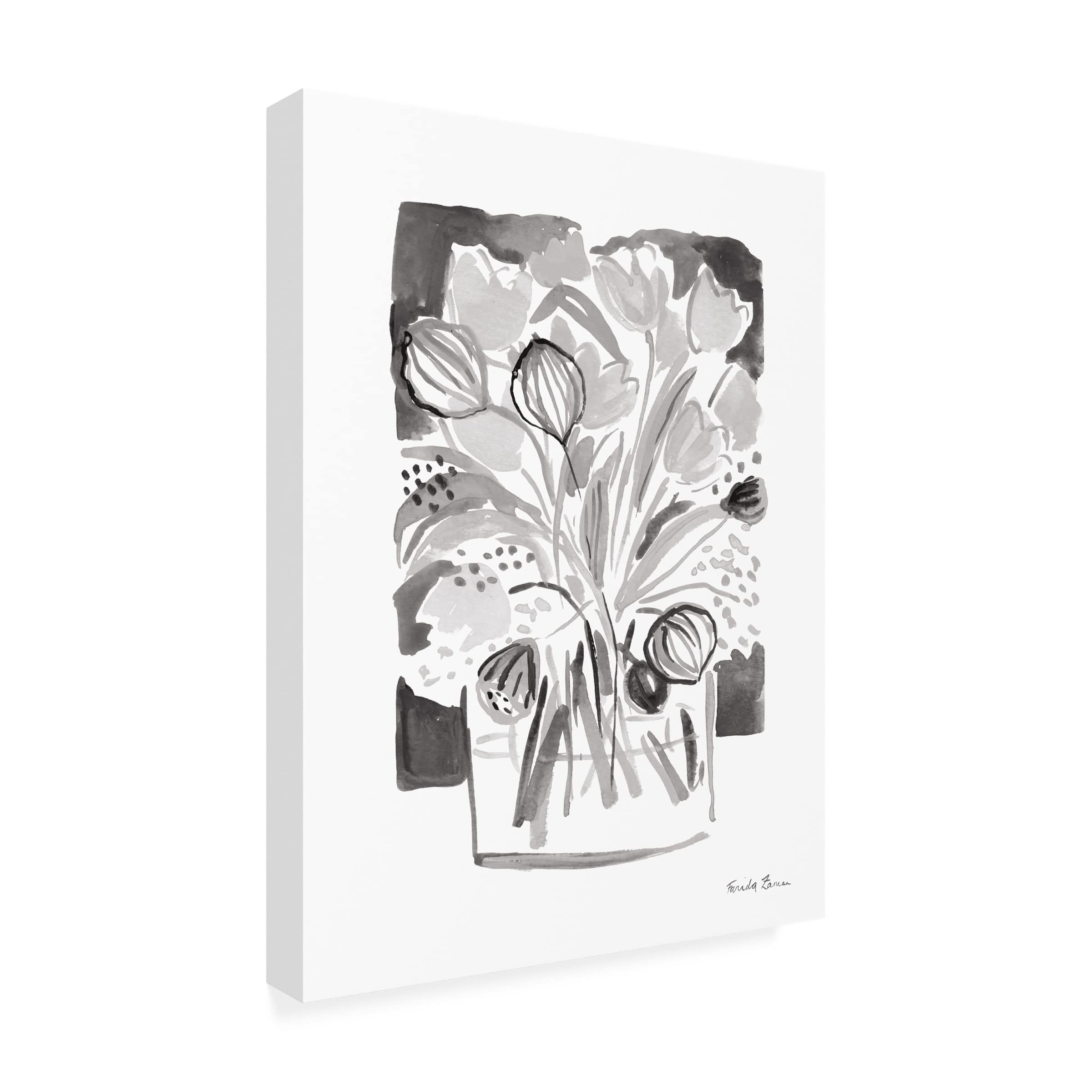 Trademark Fine Art 'Lemon Gray Tulips II' Canvas Wall Art by Farida Zaman - 35x47 Inches Floral Painting for Living Room, Bedroom & Office Decor