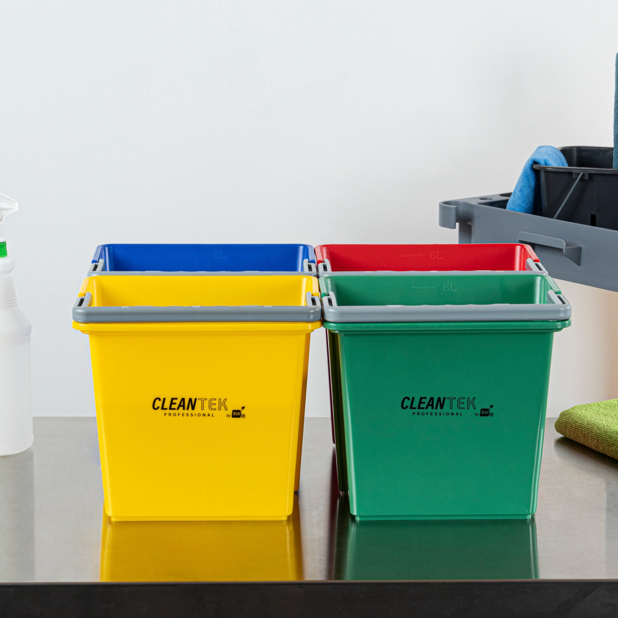 6 Qt Color-Coded Cleaning Bucket Set - Green, Blue, Red & Yellow for Home, Office & Janitorial Use | Multi-Purpose Cleaning Organization System